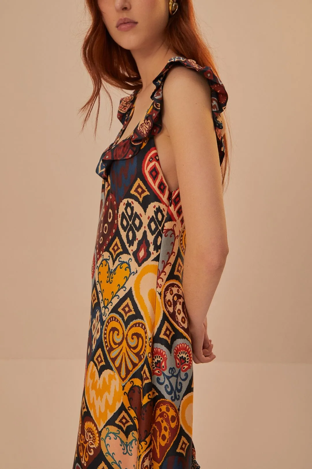 Minimal Line Black Hearts Ikat LENZING? ECOVERO? Viscose Maxi Dress