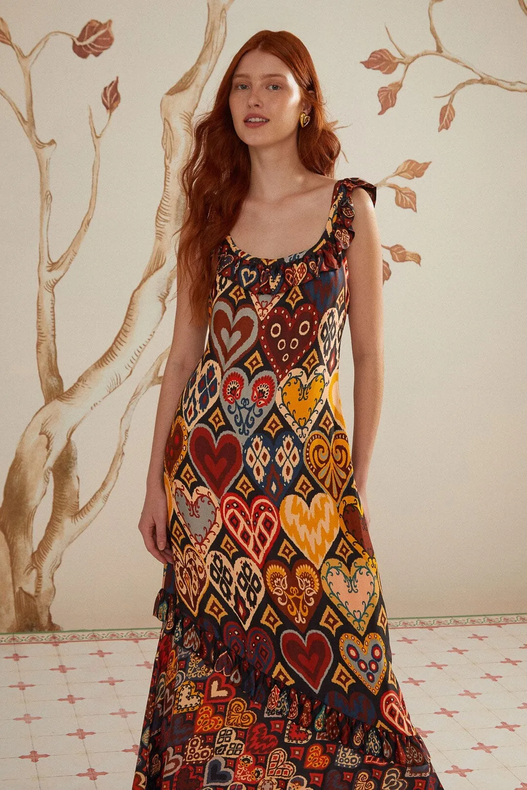 Black Hearts Ikat LENZING? ECOVERO? Viscose Maxi Dress Starlight Sky
