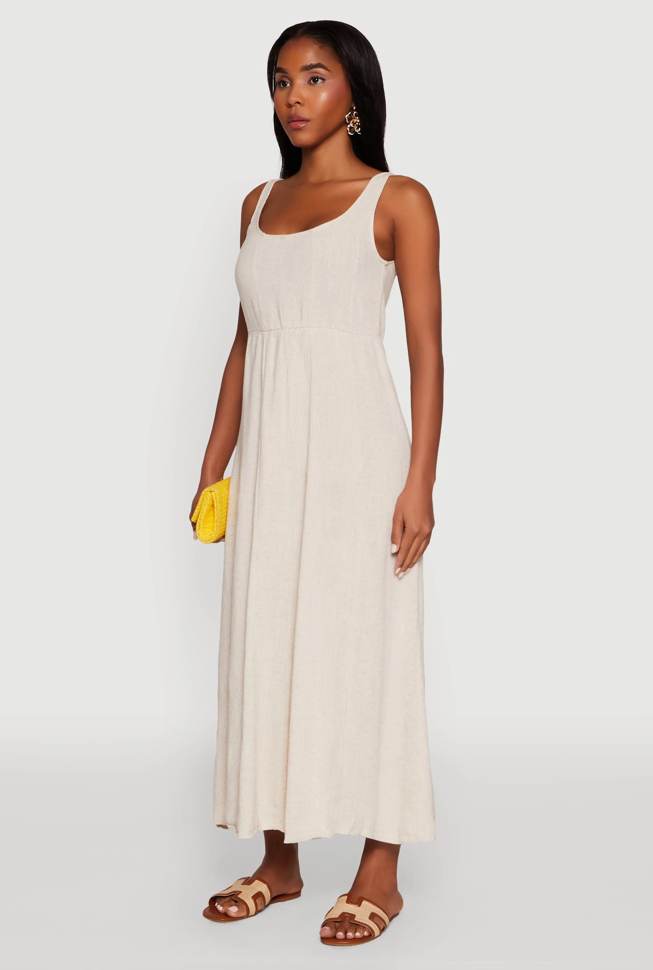 Linen Smocked Back Tank Dress With its versatile length this maxi dress can be styled in a variety of ways for different occasions