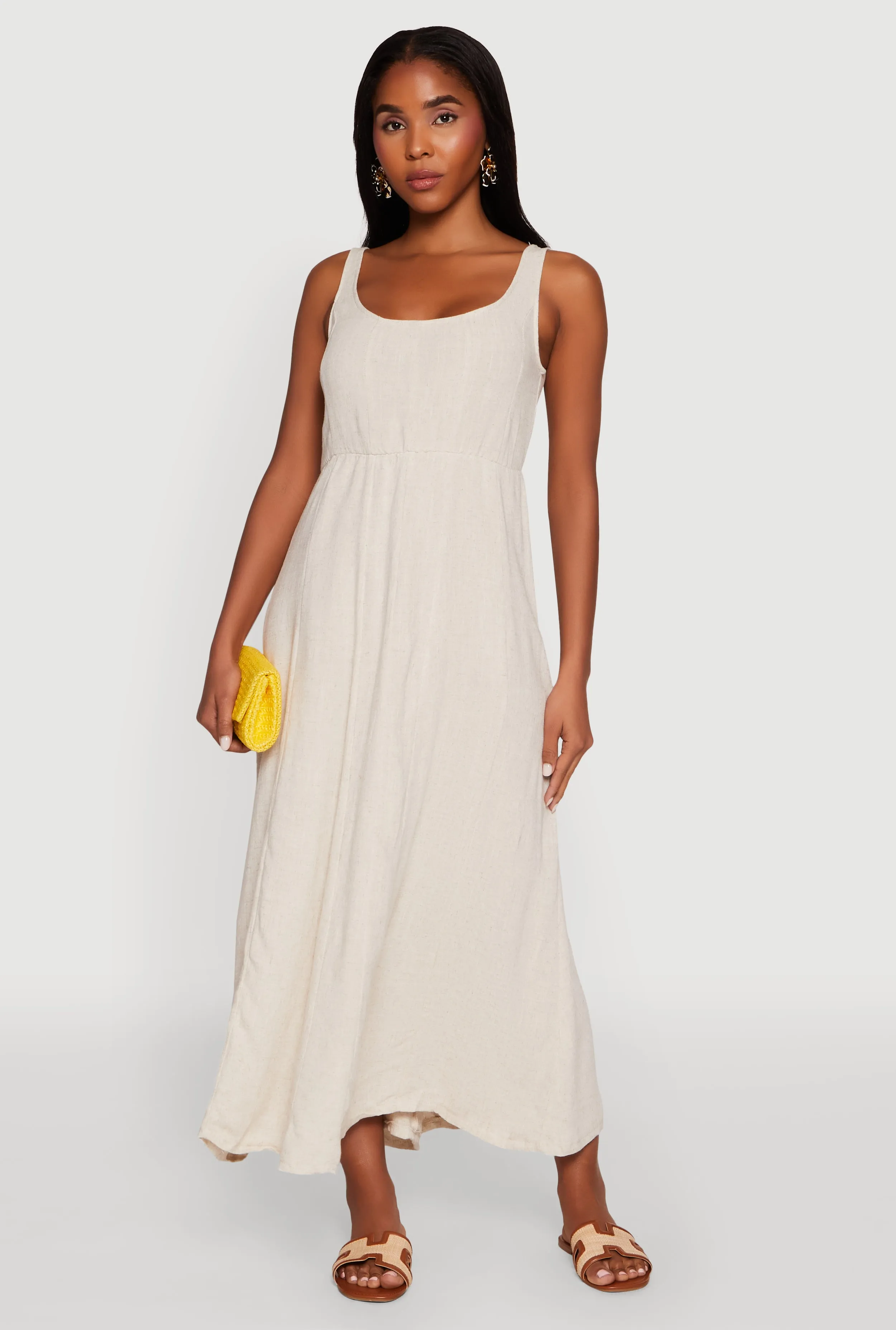 Timeless and classic maxi Linen Smocked Back Tank Dress