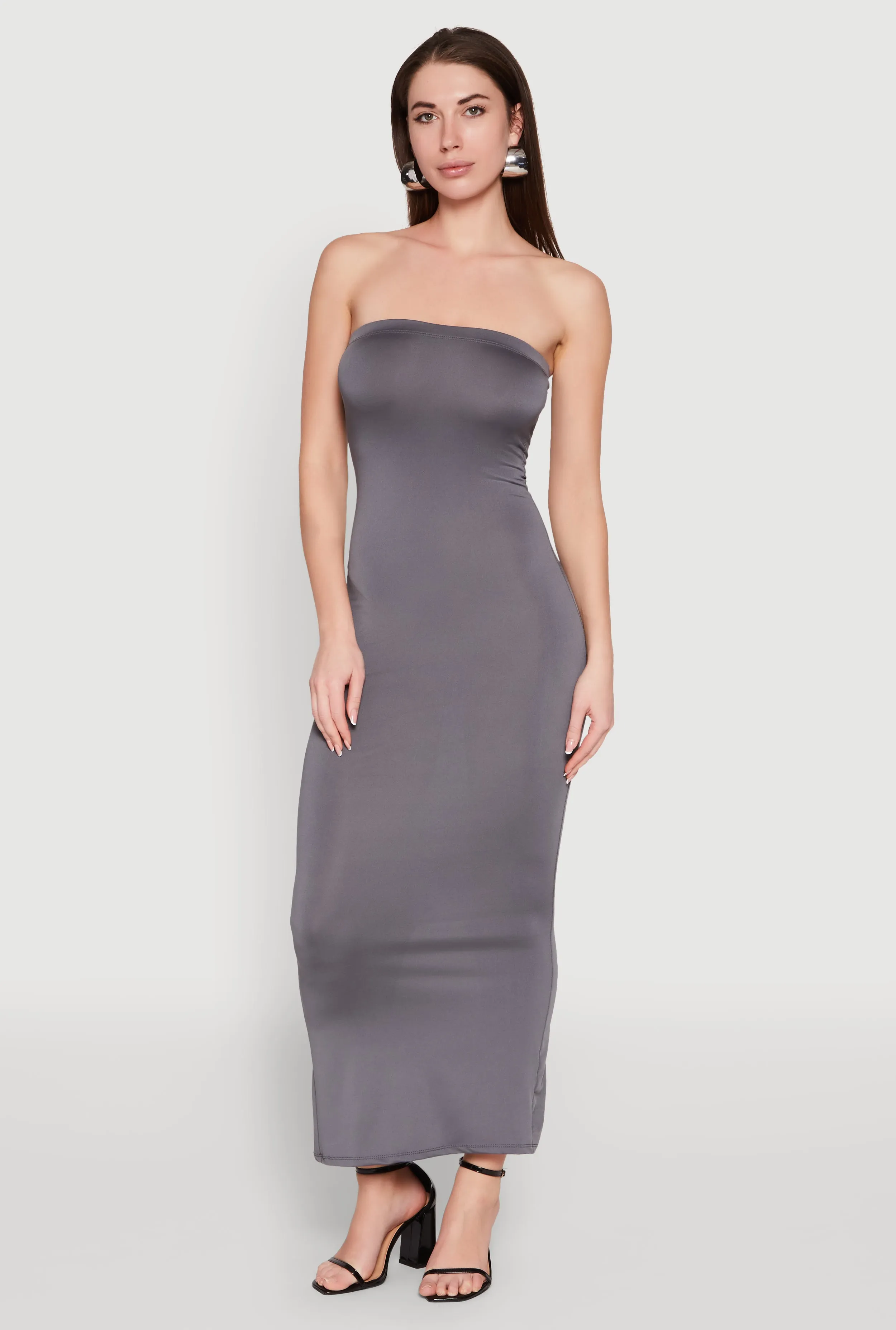 Pleat Art Slit Back Maxi Tube Dress