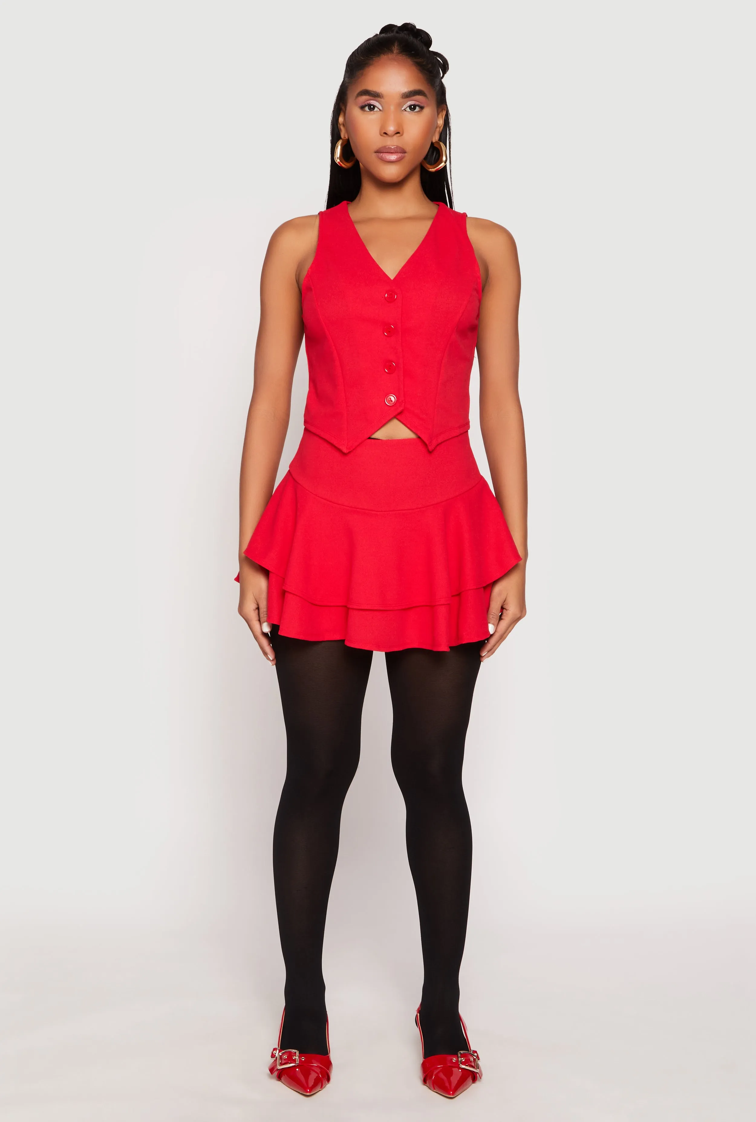 Twist Front Ethically Made Crepe Knit High Waisted Tiered Skort