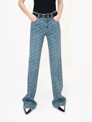 Breathable Work Meeting Relaxed Style Seam Details Monogram Jeans