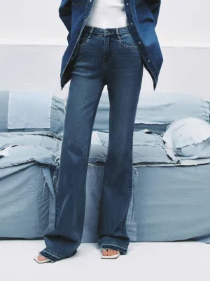 Zircon Detail Straight Jeans High Quality Eco Friendly Eco Friendly Chill Outfit Road Trip