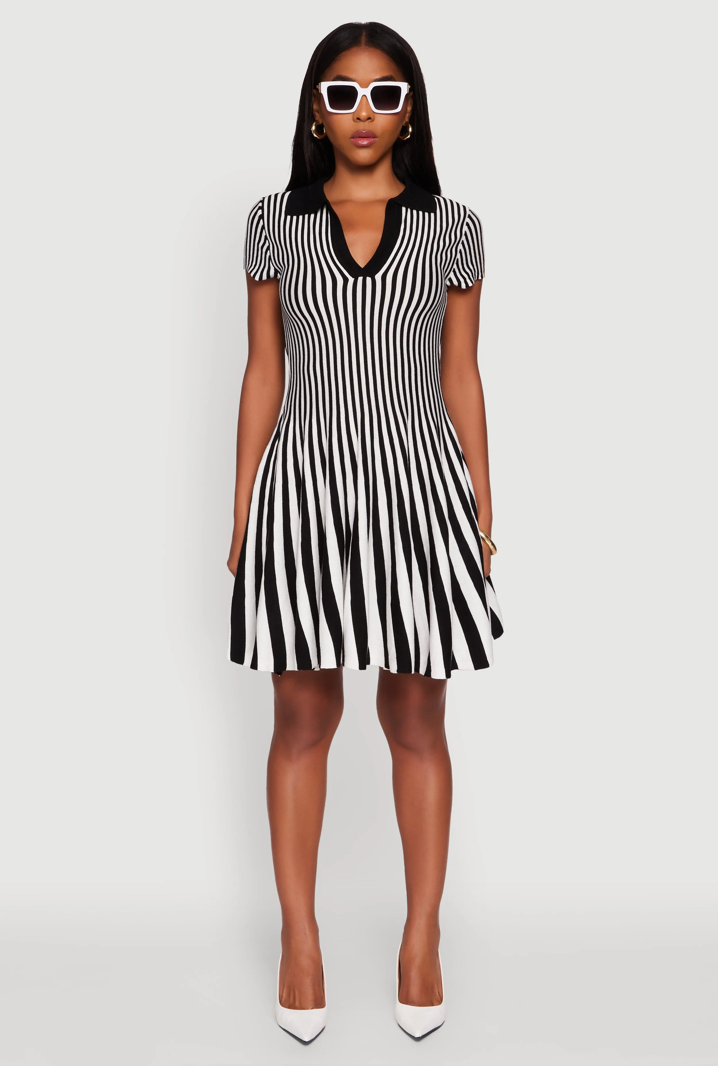Quick Dry Technology Trendy Striped Short Sleeve Polo Skater Dress