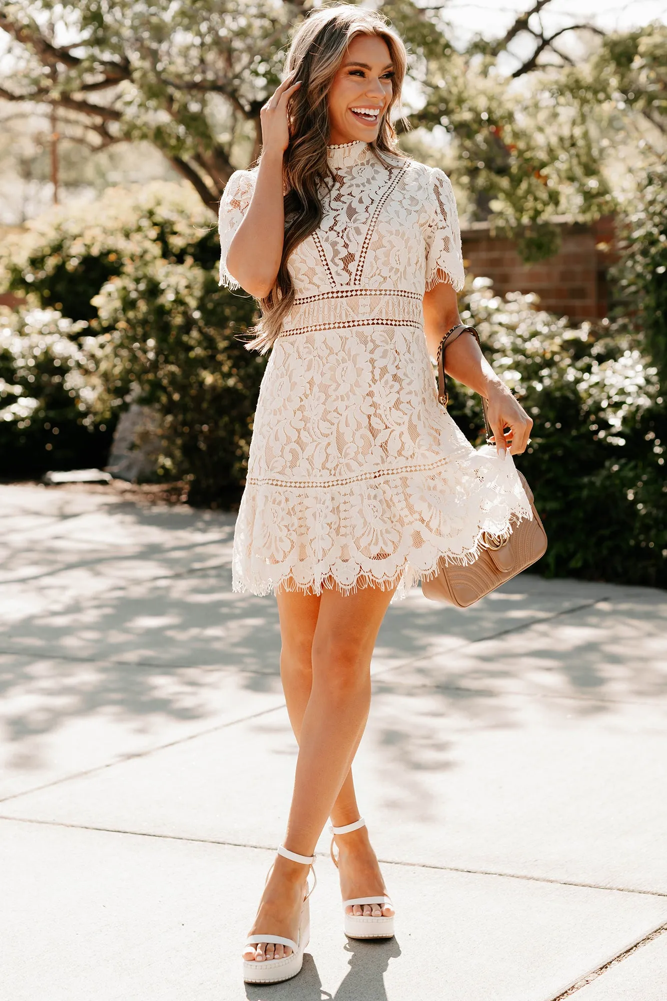 Night Sparkle Casual Style Epitome Of Class Lace Open Back Dress (Ivory)