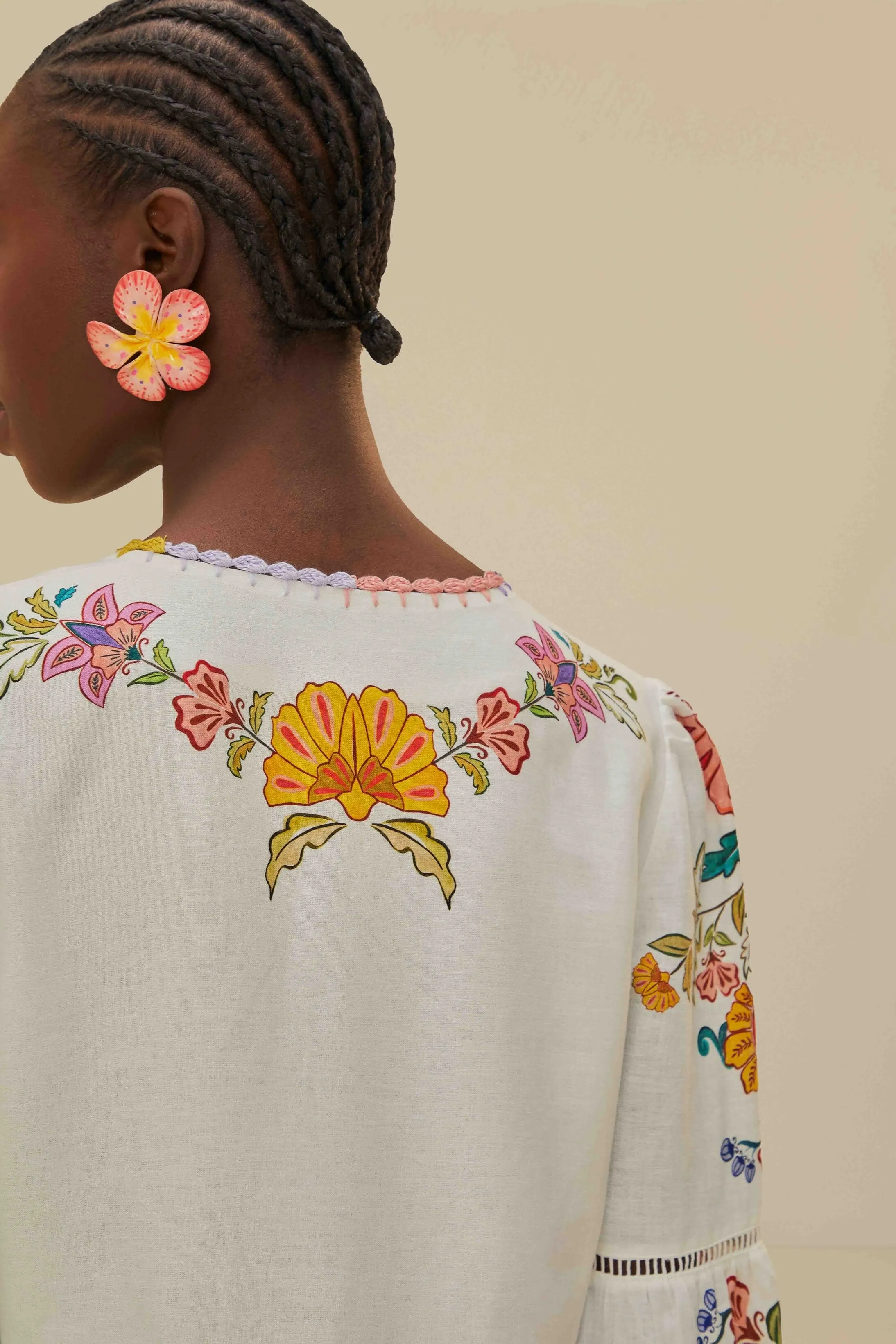 Pop Light Hot Style Off-White Floral Insects Mini Dress