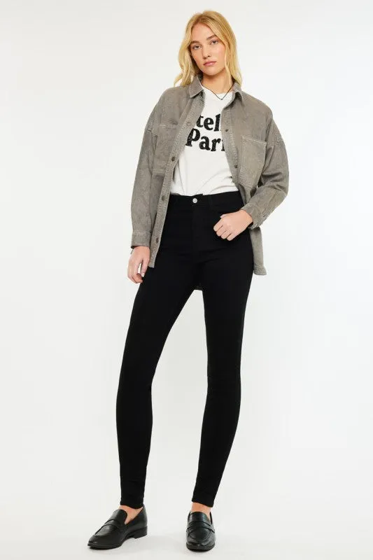Kan Can Black High Rise Skinny Jean Flatlock stitching