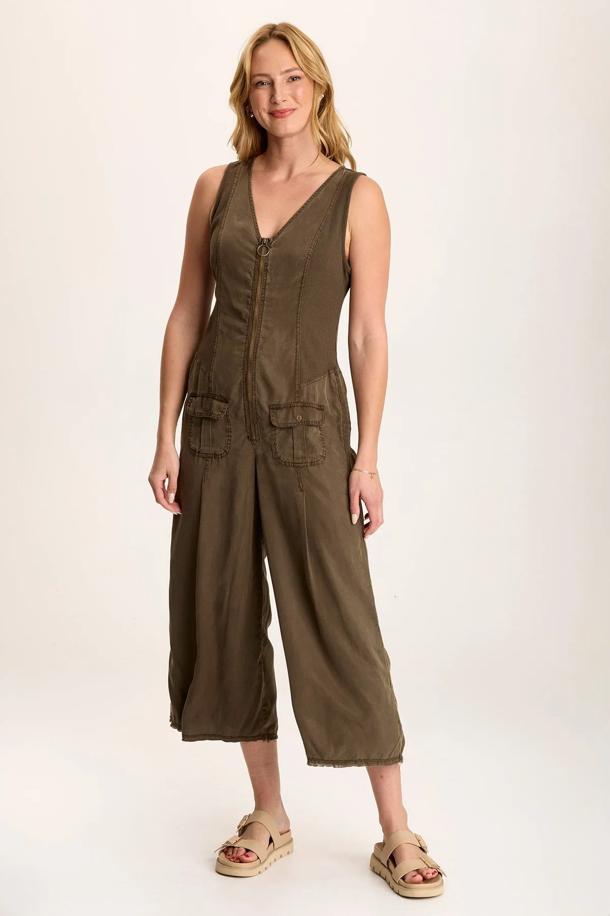 Morning Walk Linette Jumpsuit with V-Neck and Adjustable Straps