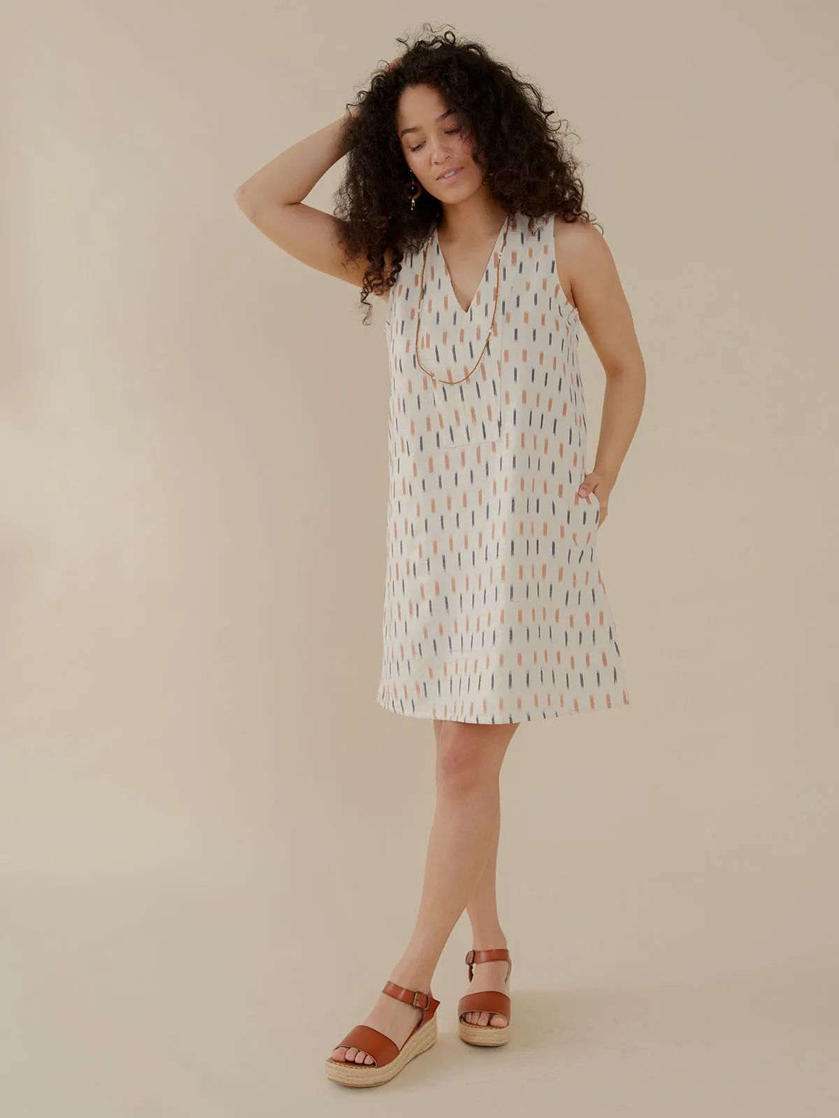 Milan Shift Dress - Ivory Ikat Cozy Vibe