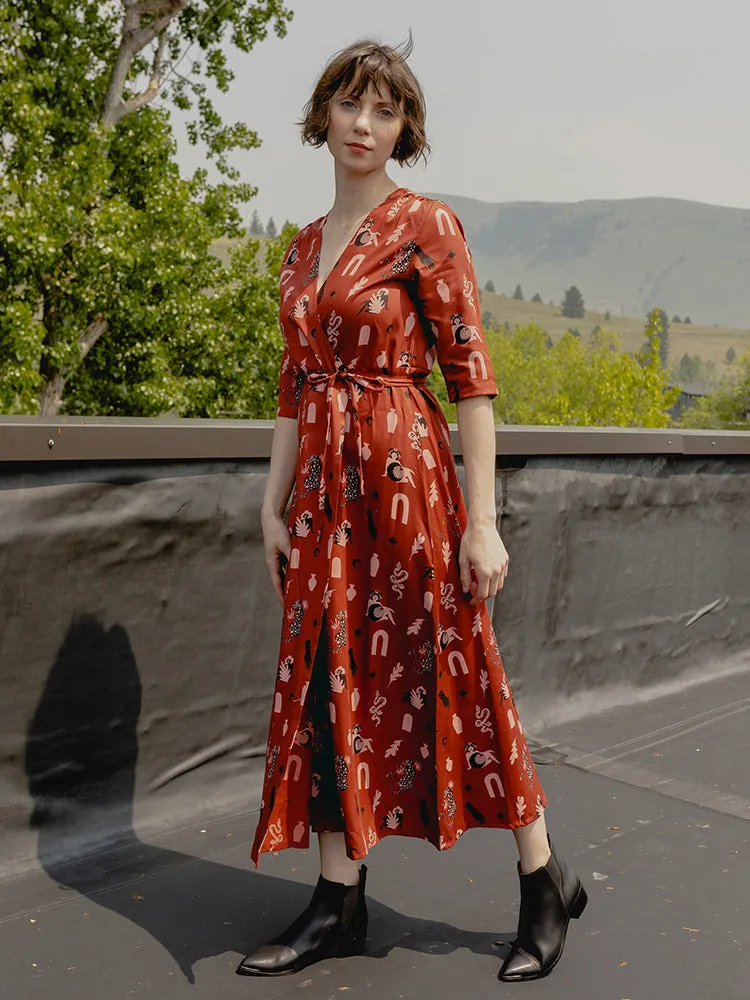 Aditi Wrap Dress - Modern Objects Cranberry Clear Mind