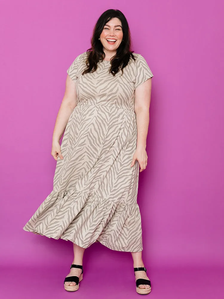 Randi Plus Size Midi Dress - Savanna Stripe Desert Heat LowProfile