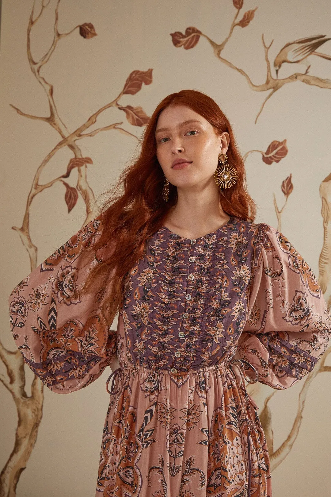 The elegant design of this maxi dress adds a refined touch to your wardrobe without being overly complicated Silver Shine Glam Tapestry Burgundy Long Sleeve Maxi Dress