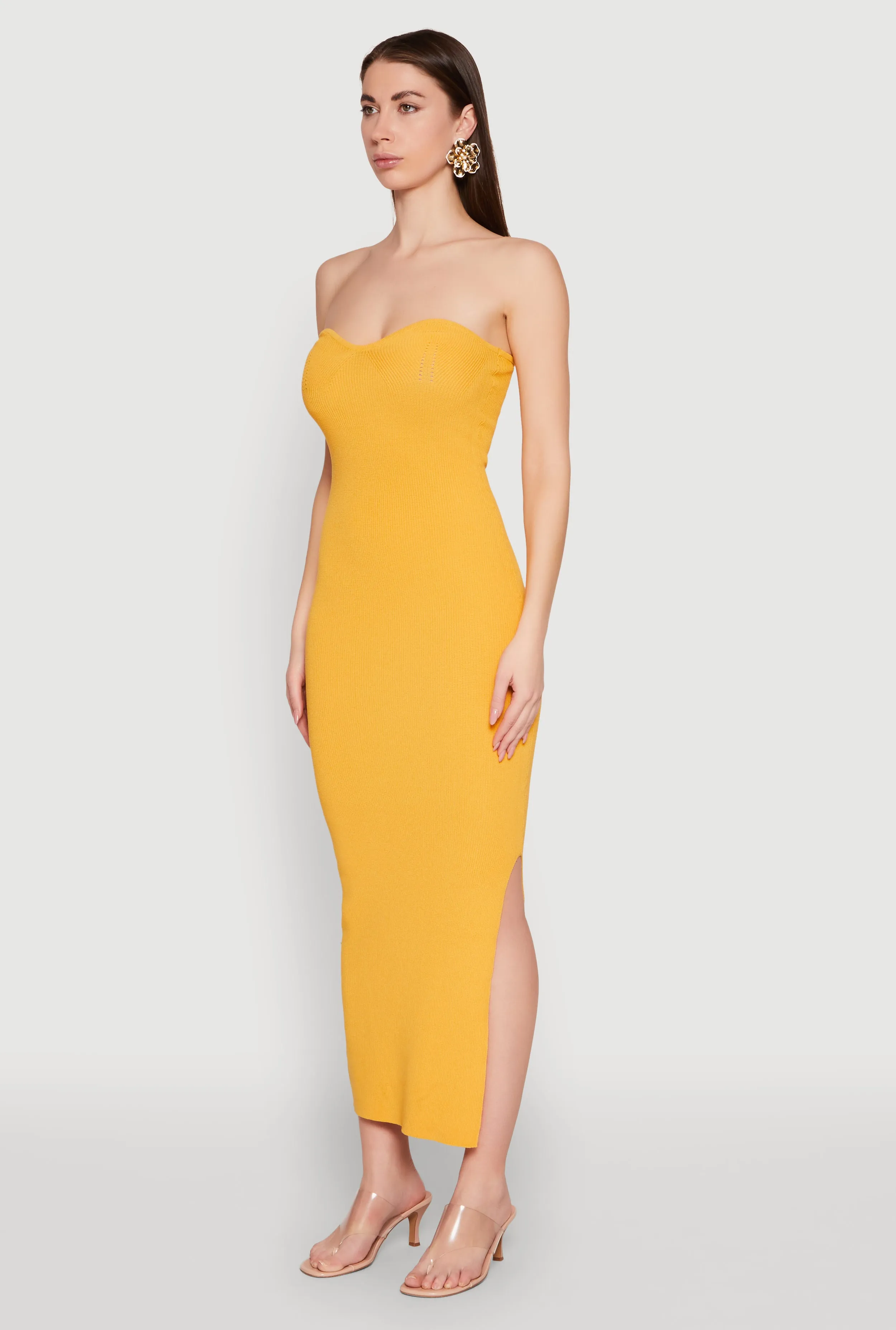 Side Slit Maxi Tube Dress Bronze Tone