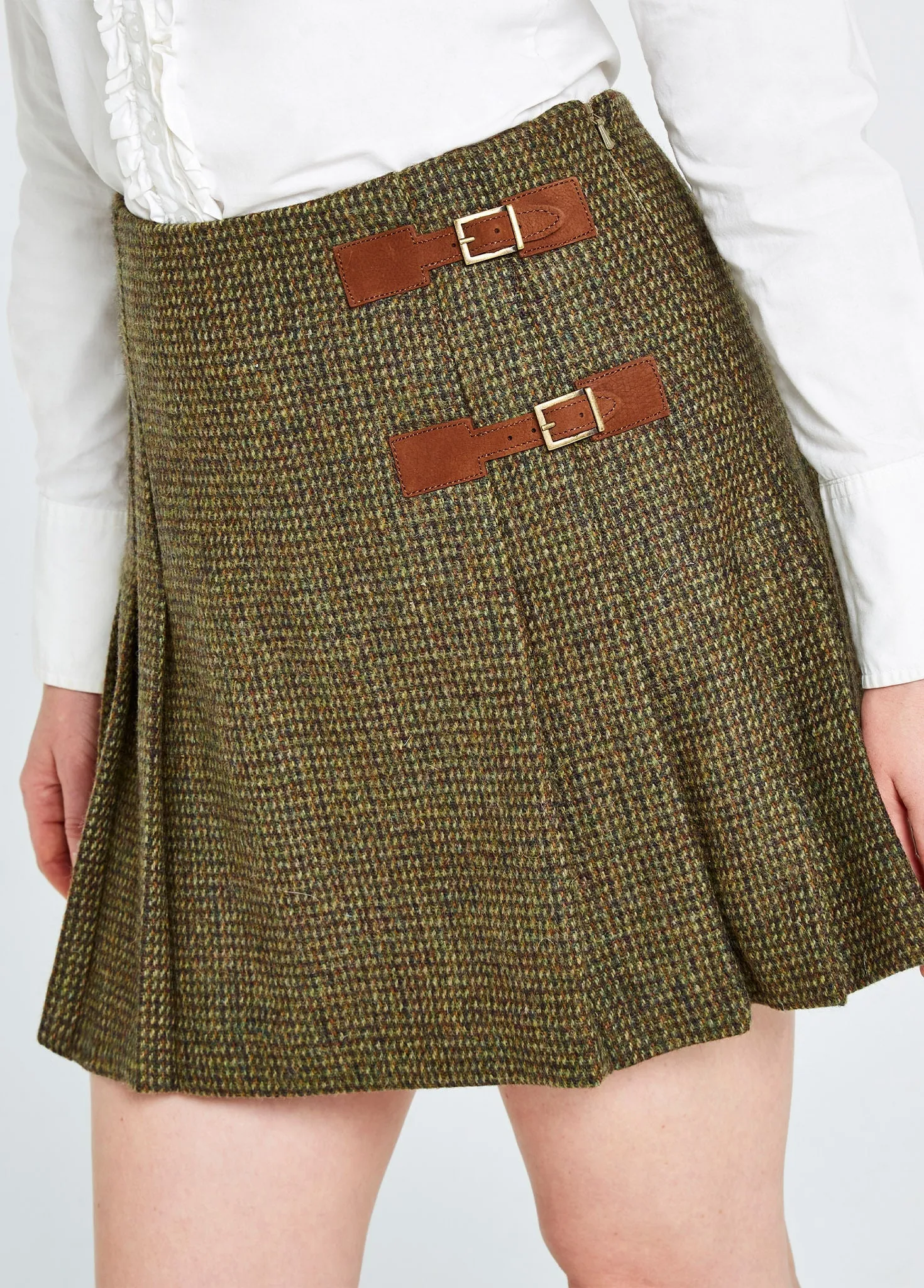 Tencel Blend Fabric Drive Core Blossom Tweed Skirt - Heath