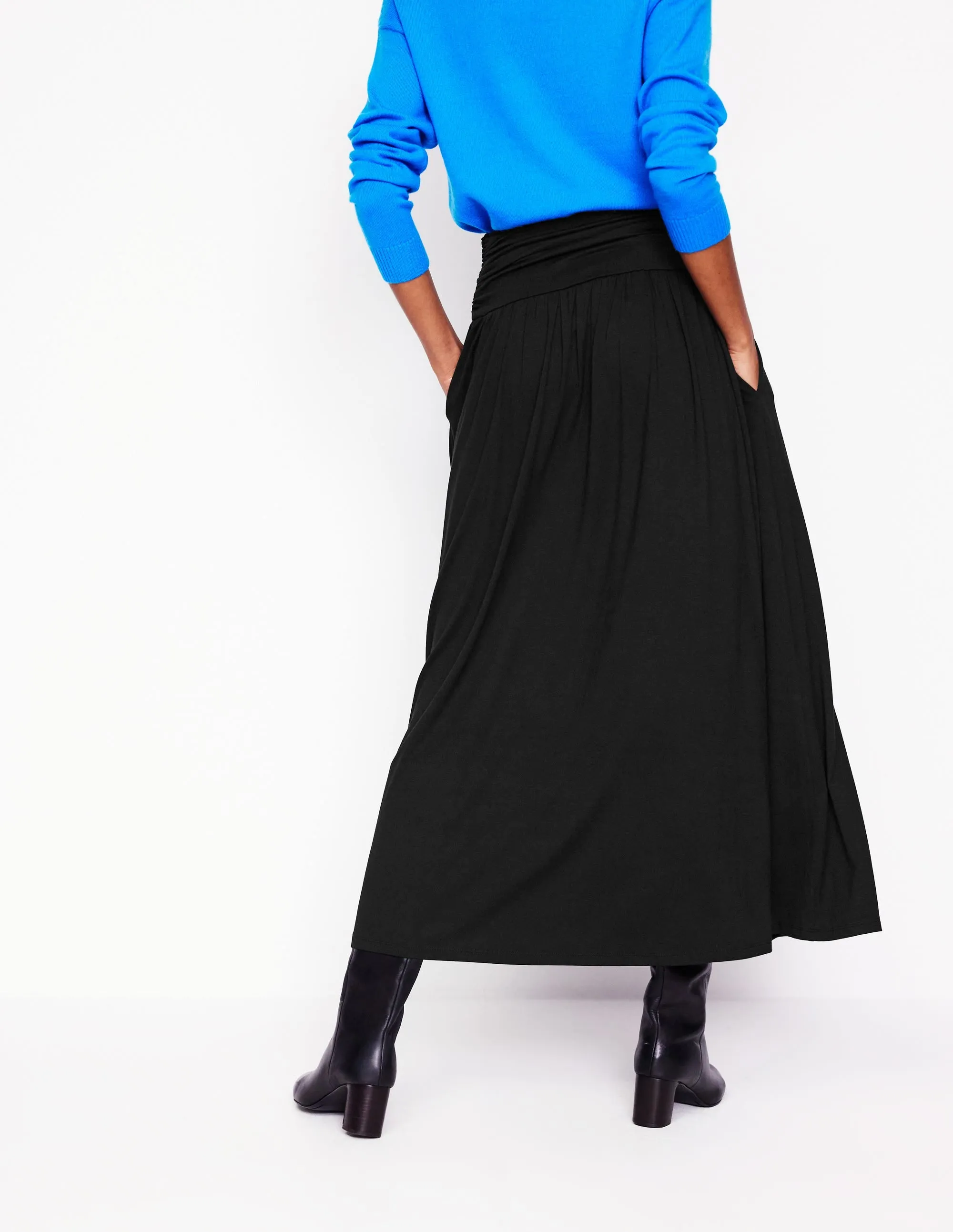 Flared hem Rosaline Jersey Skirt-Black