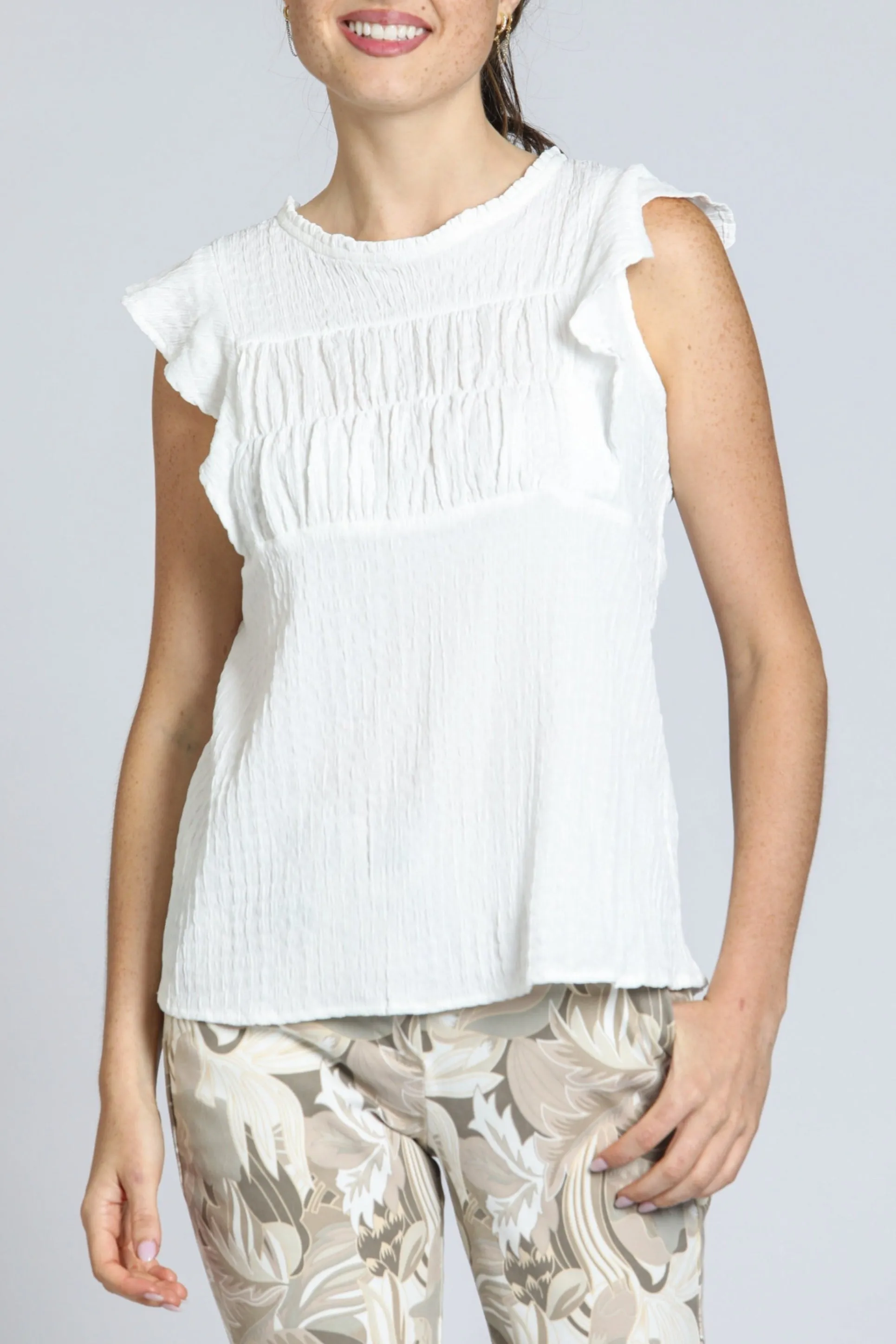Crinkled Flutter Sleeve Top Surf Mood Stretchable Waistband