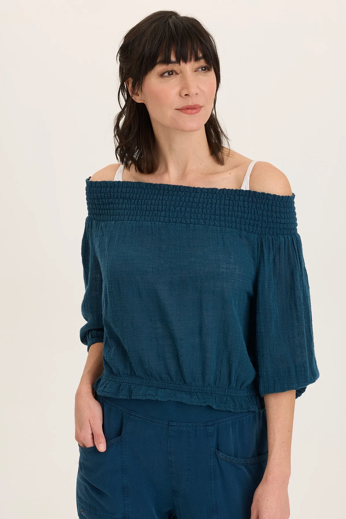 Jolia Gauze Off-Shoulder Billow Sleeve Top Young Edge
