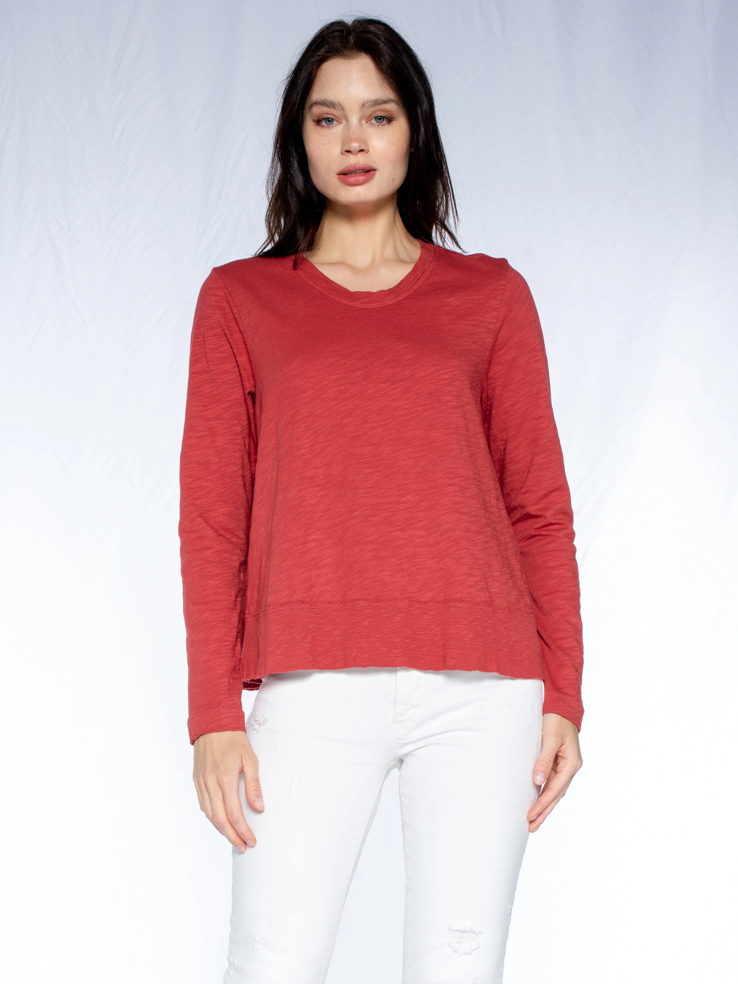 Crew L/S Slub Trapeze Tee Raw Rib Hem Detail french chic