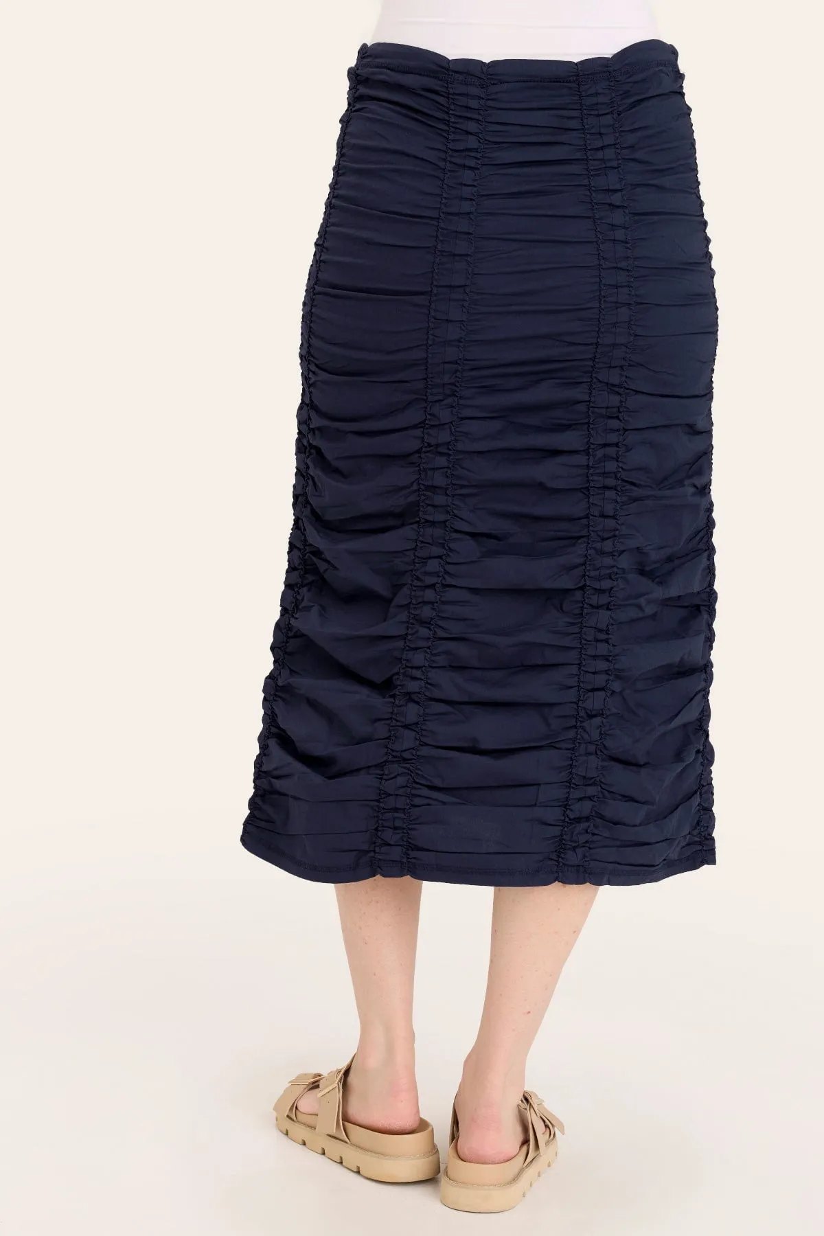 TensionAdjustedWaistband Double Shirred Panel Skirt