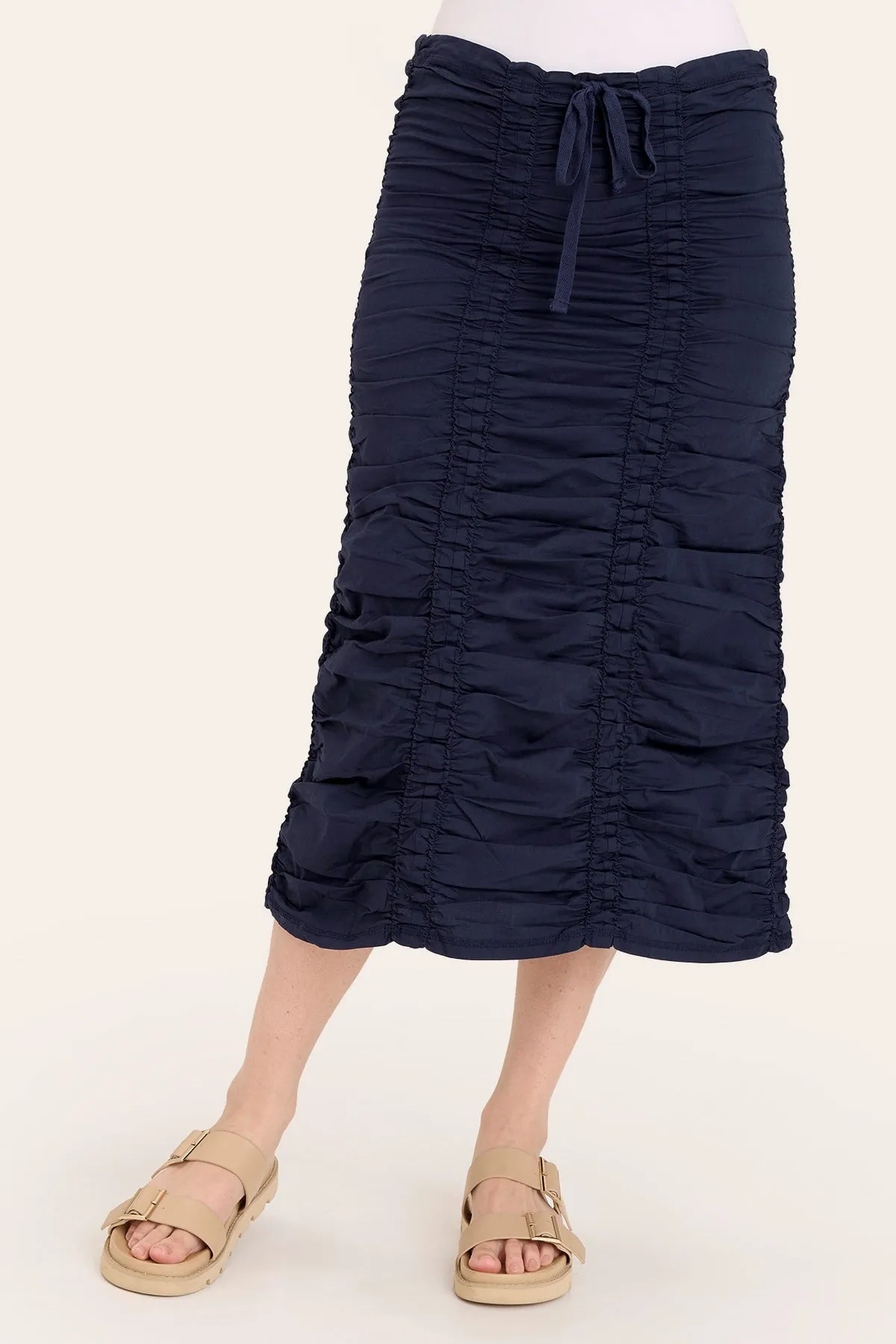 DoubleStitched Double Shirred Panel Skirt