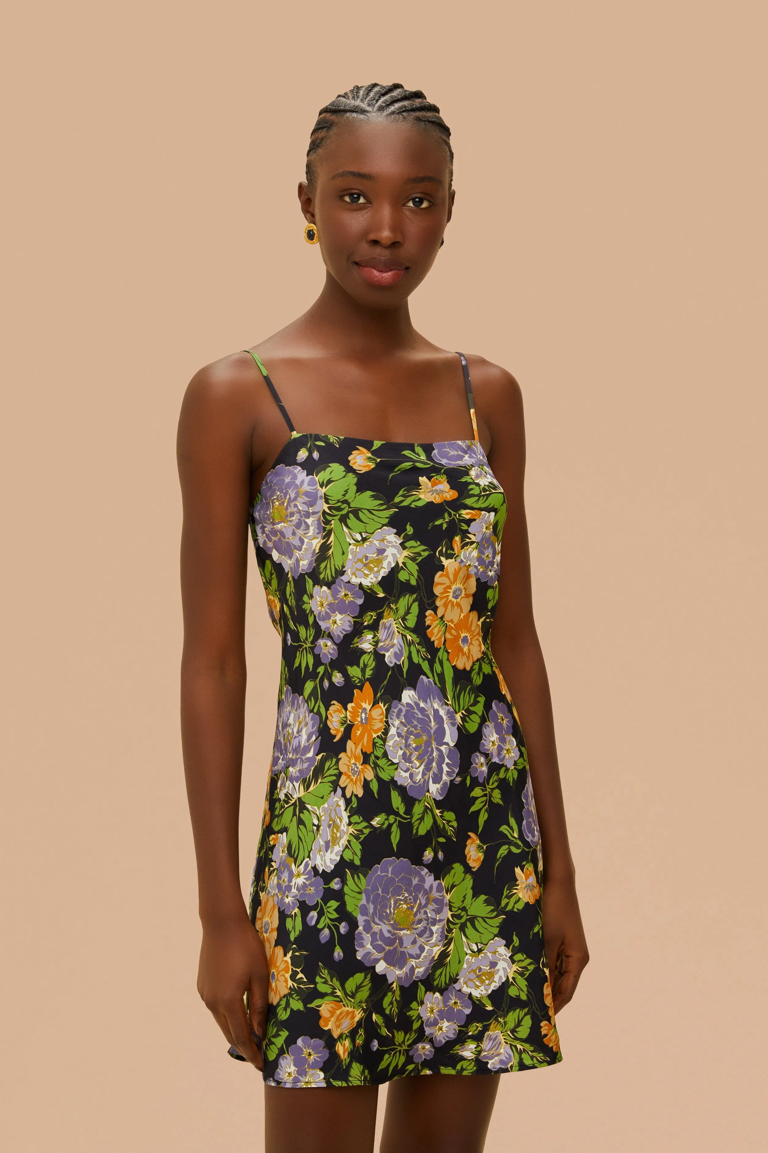 Capri Floral Black Sleveless Mini Dress Airy Vibe Scene Flash