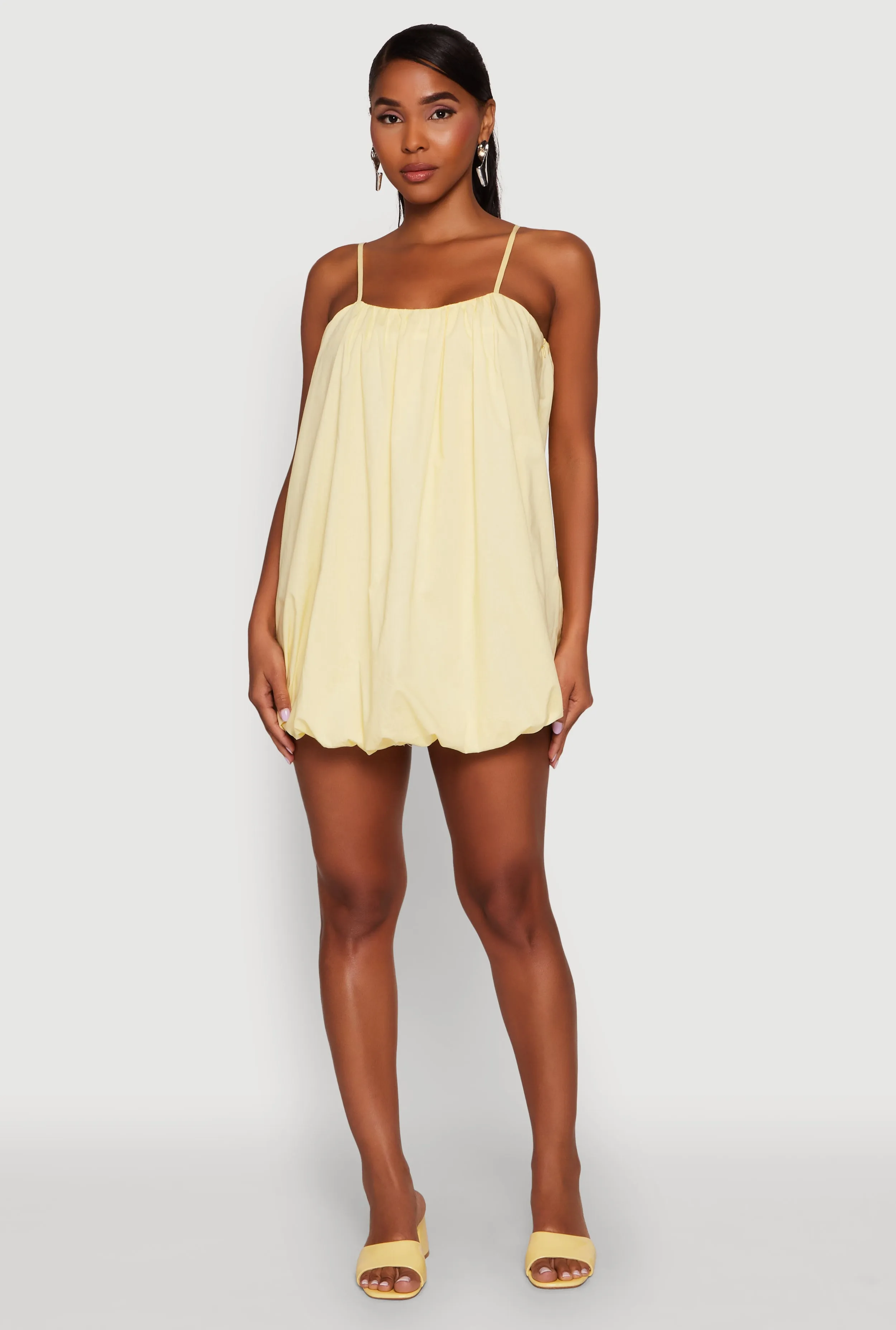 Light Beat Chic Poplin Bubble Hem Spaghetti Strap Dress