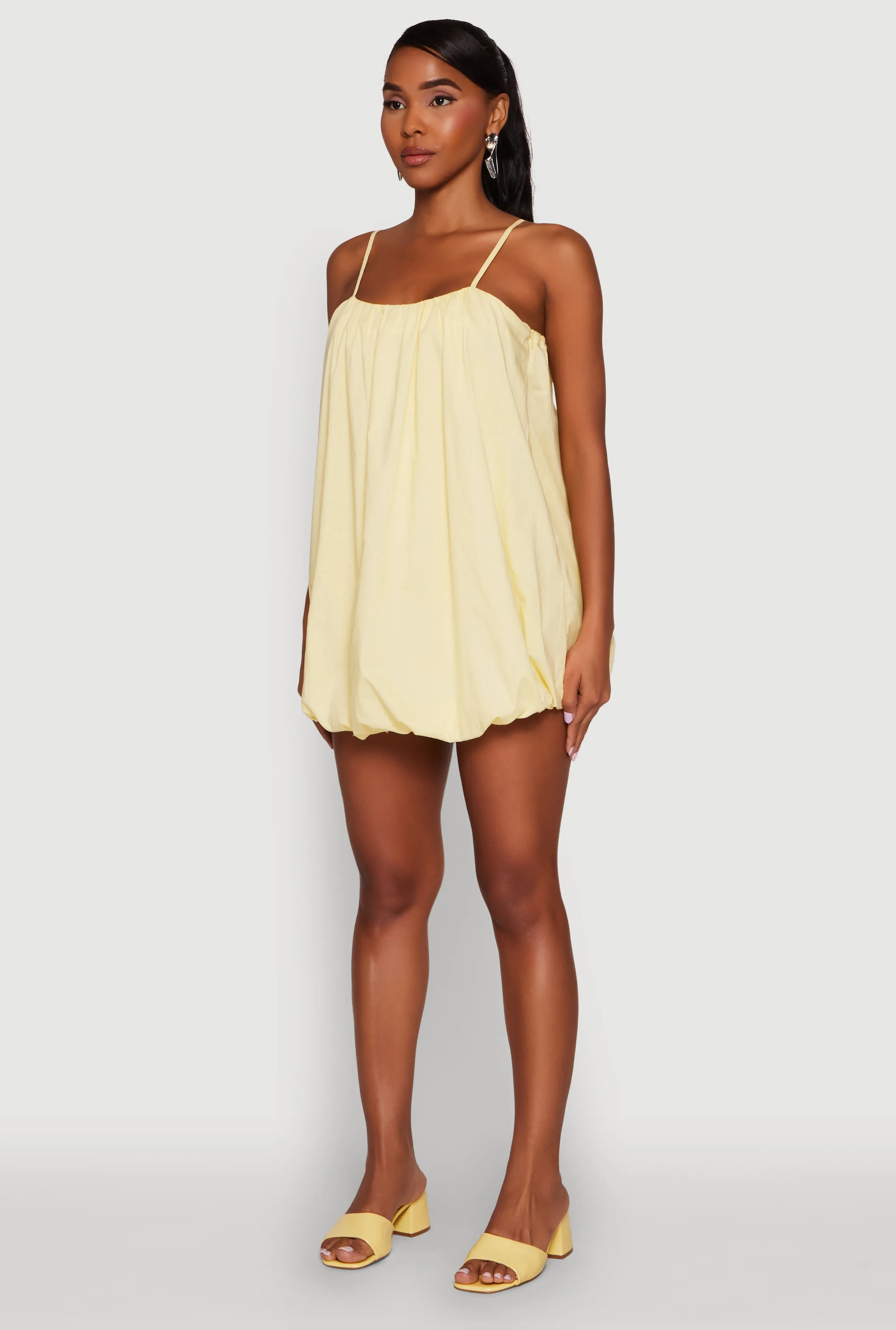 Bamboo Fiber Blend Chic Poplin Bubble Hem Spaghetti Strap Dress
