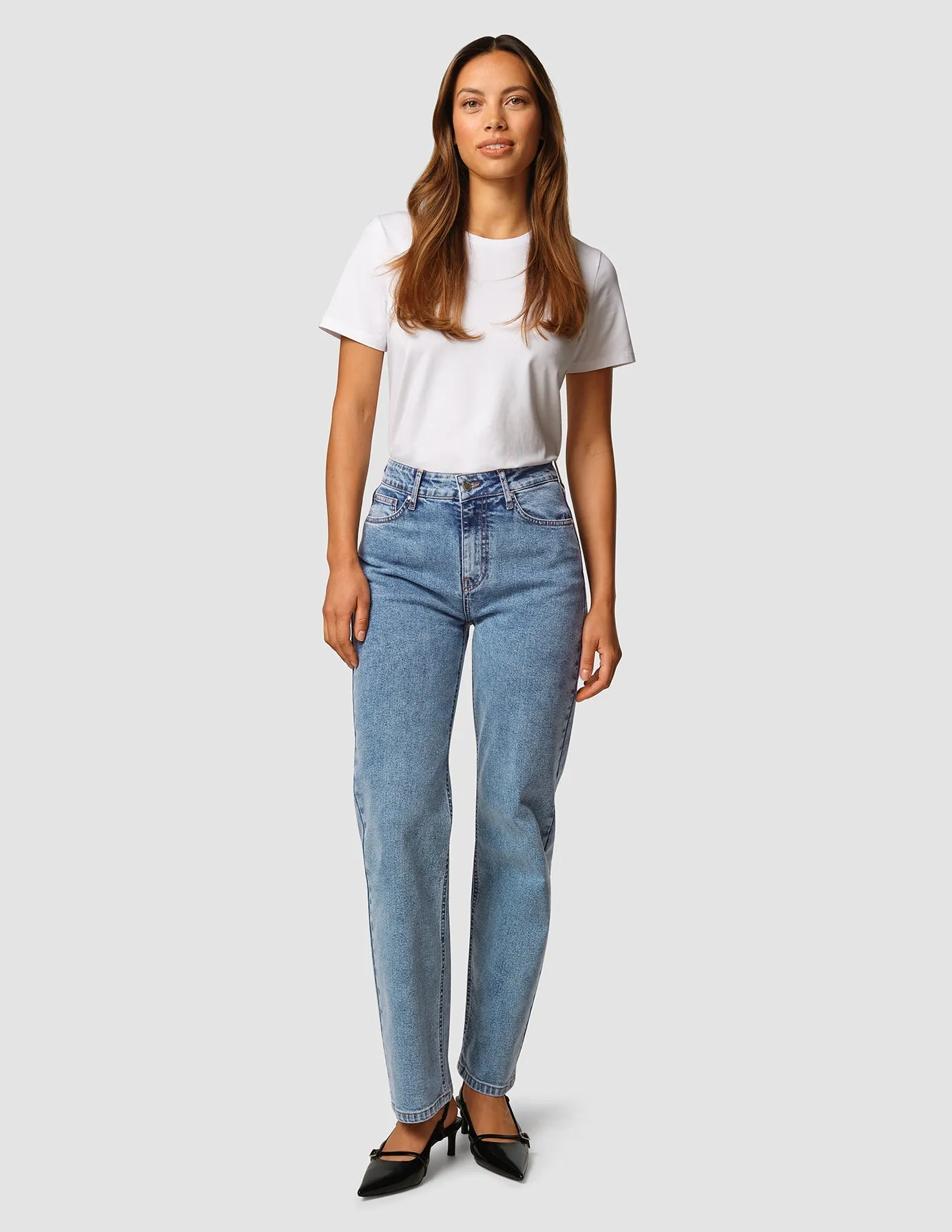 Jeans Straight Snow Blue Wash Vibrant Bold Look Street Fashion