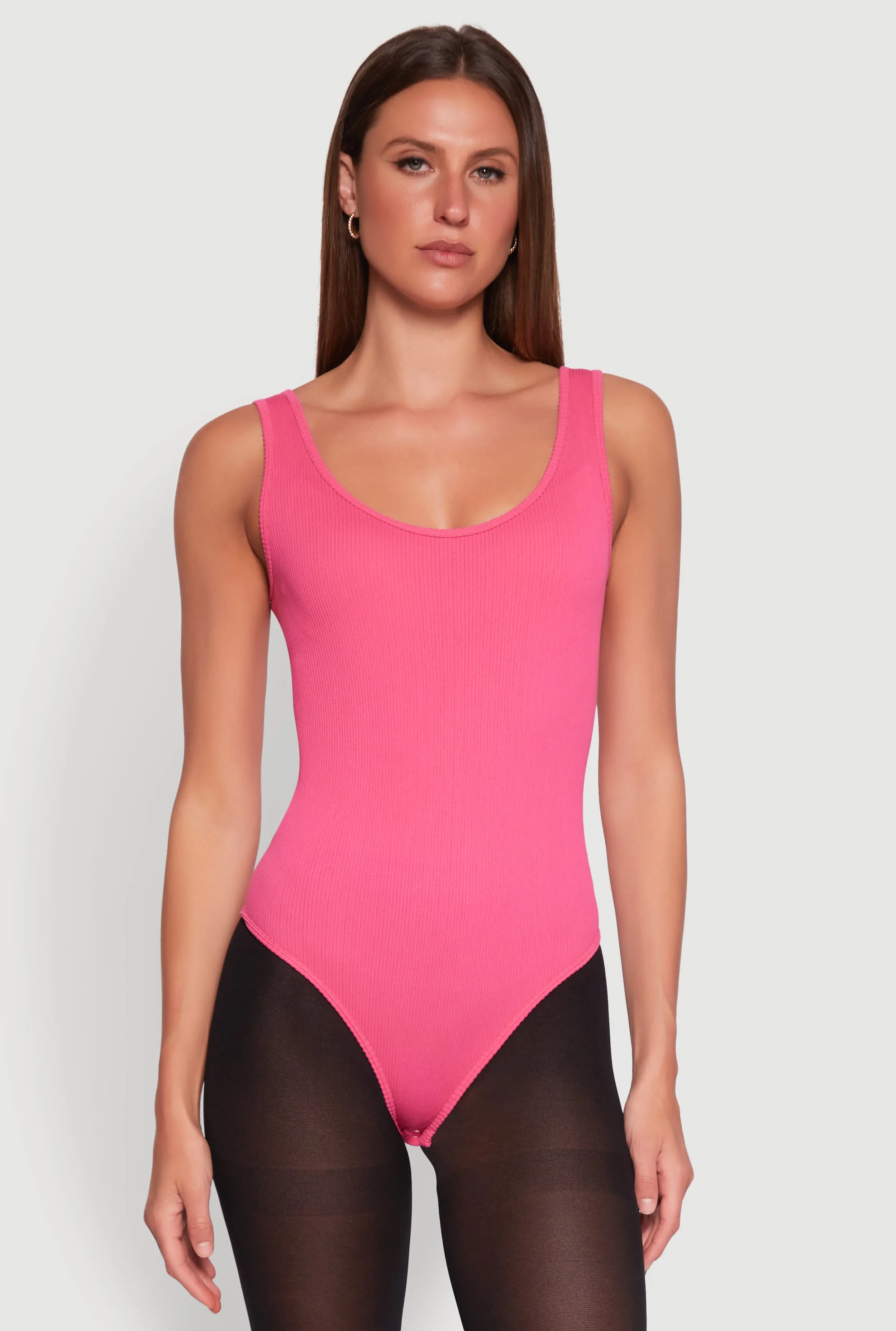 Ribbed Knit Seamless Scoop Neck Sleeveless Bodysuit Simple Vivid