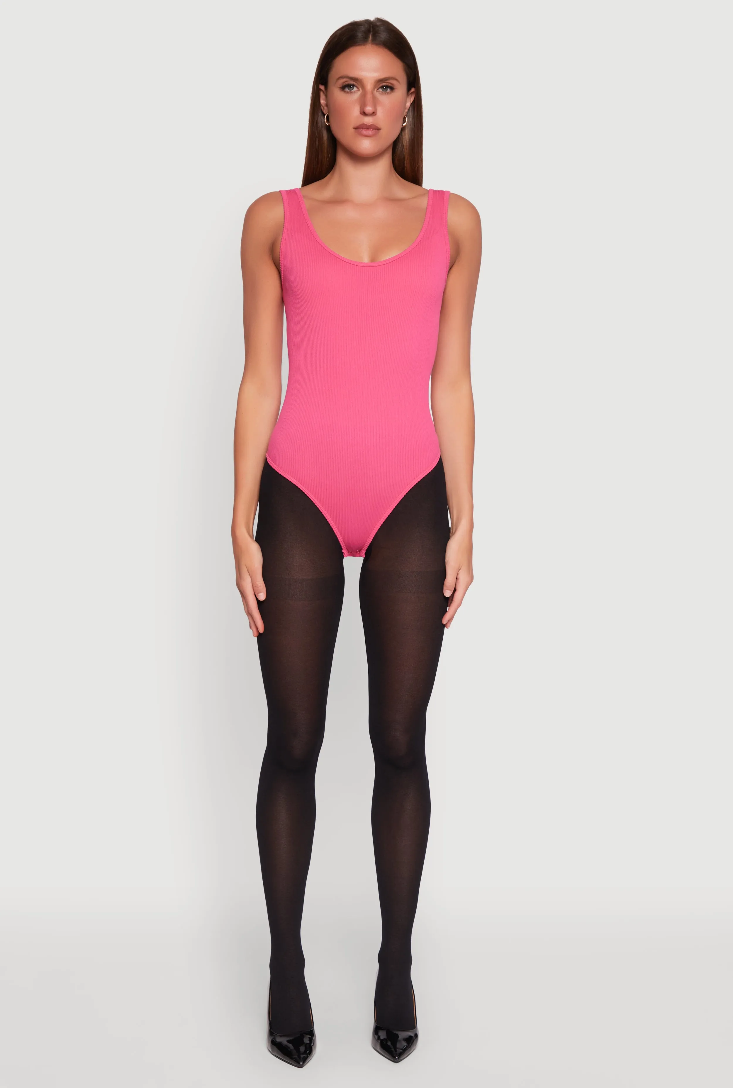 Ribbed Knit Seamless Scoop Neck Sleeveless Bodysuit Durable Soft