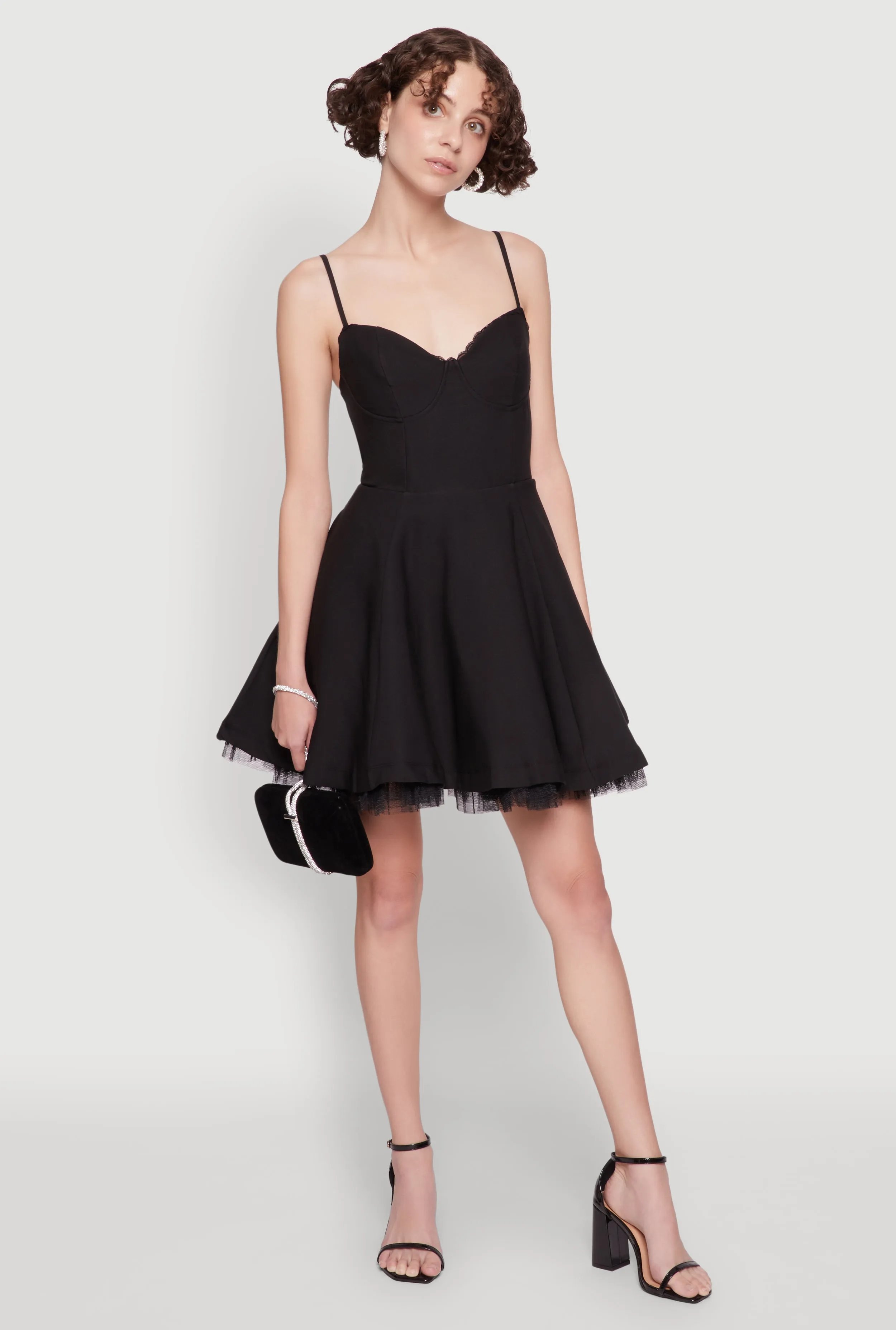 Soft Touch Roll Up Sleeve Adaptation Elegant Tulle Lined Lace Detailed Bustier Skater Dress