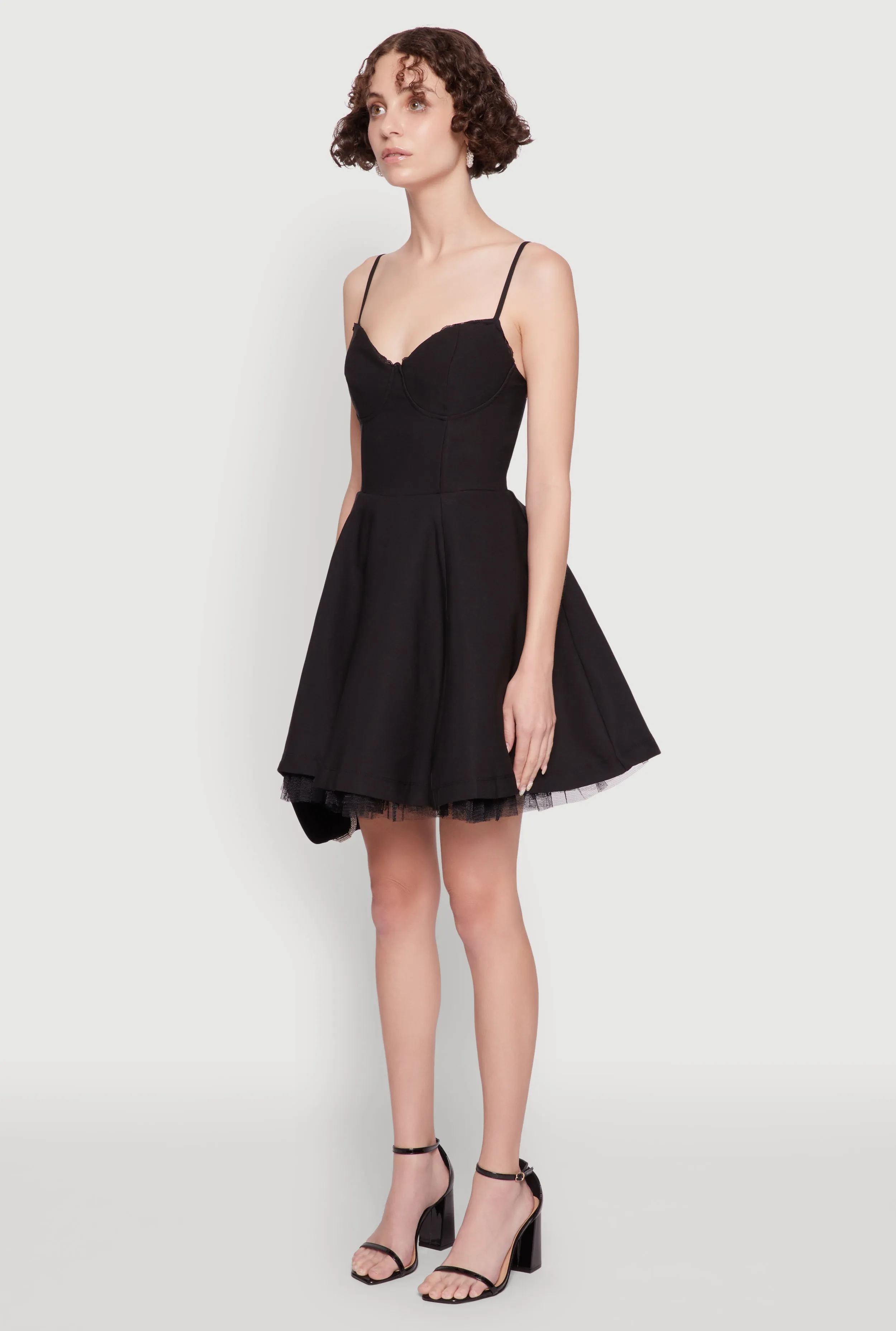 Shiny Tone Ready Now Elegant Tulle Lined Lace Detailed Bustier Skater Dress