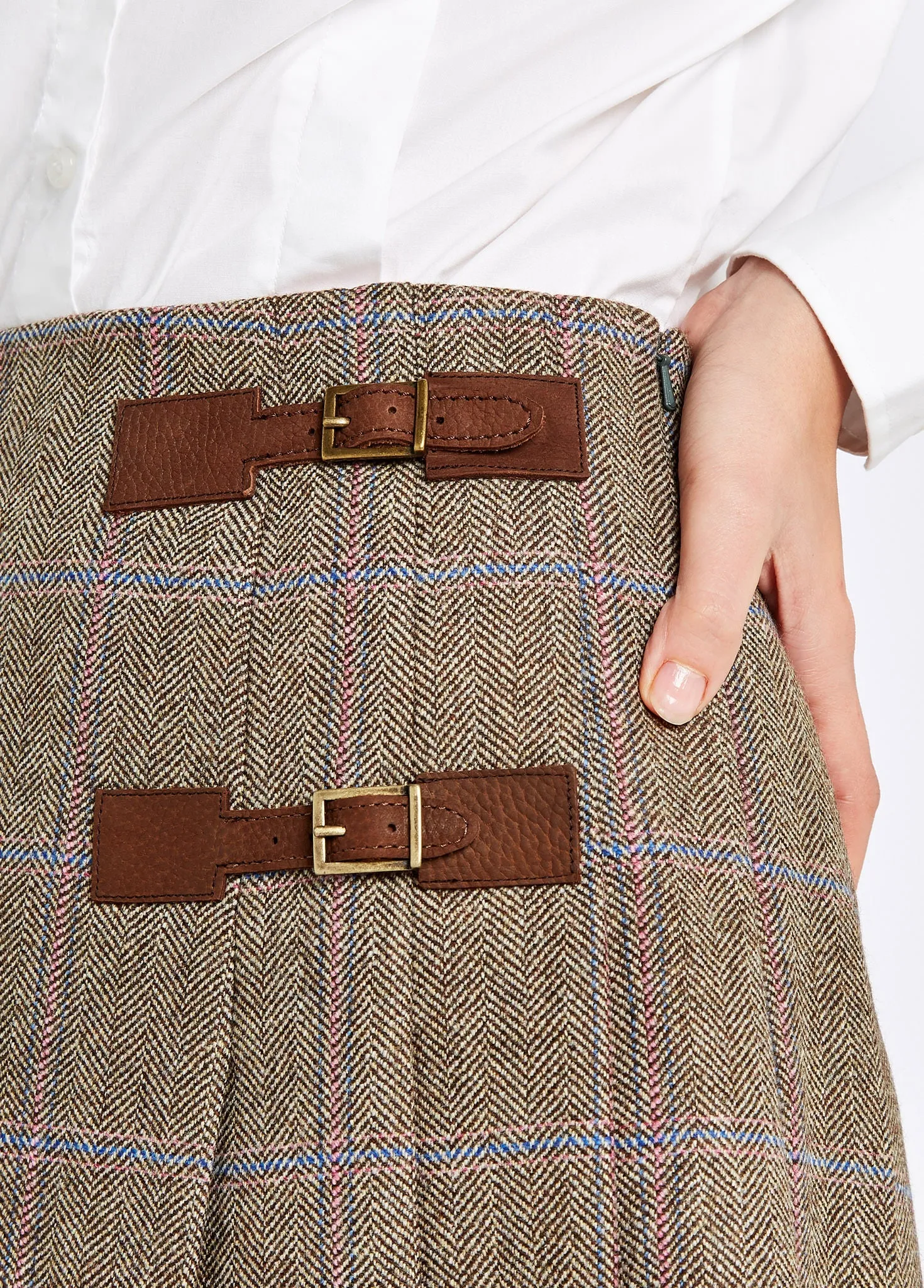 Contrast Panel Blossom Tweed Skirt - Woodrose