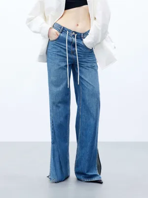 Layer Friendly Piece Drawstring Straight Leg Jeans