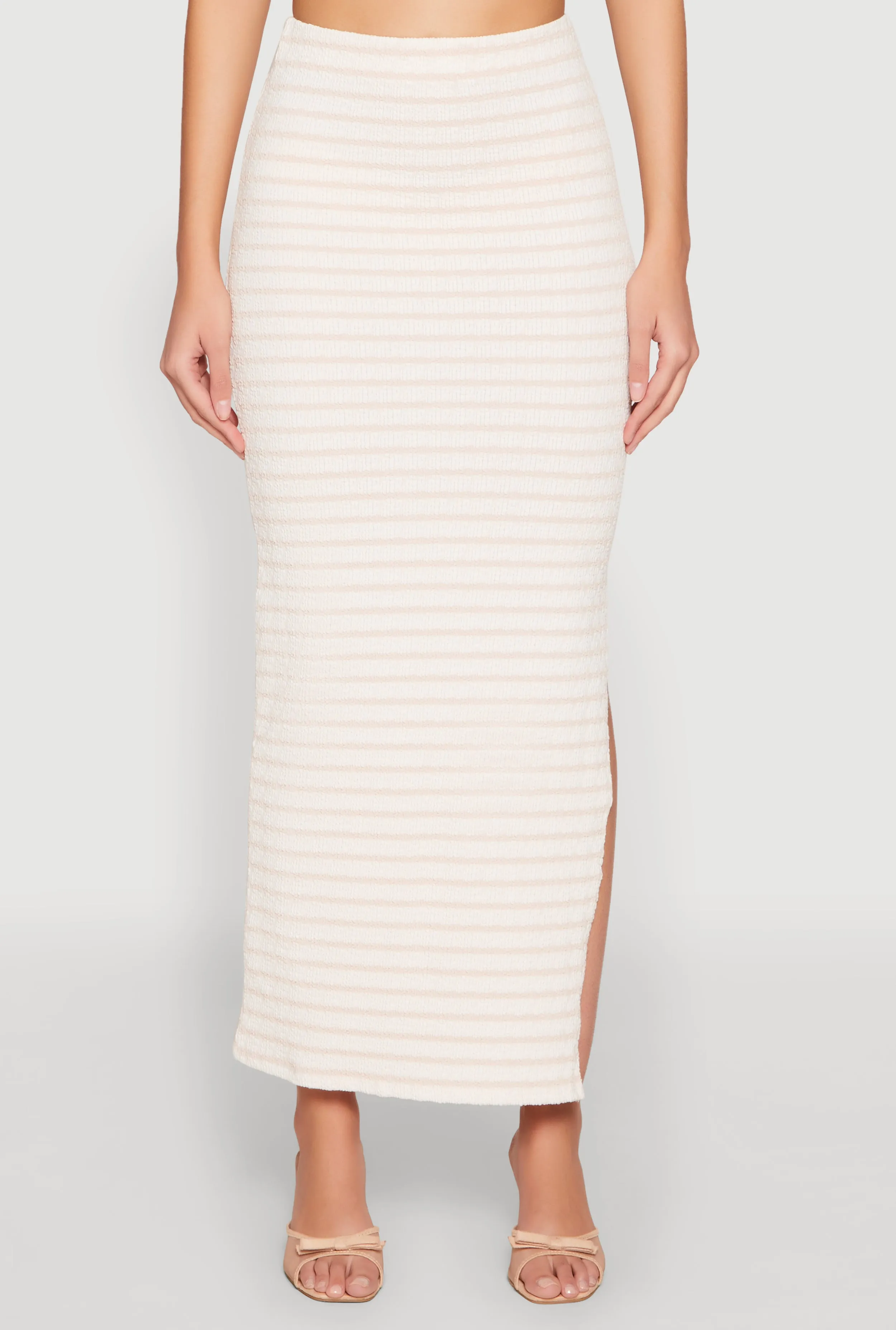 Almost Famous Striped Side Slit Skirt Secure Closure Fashion Details