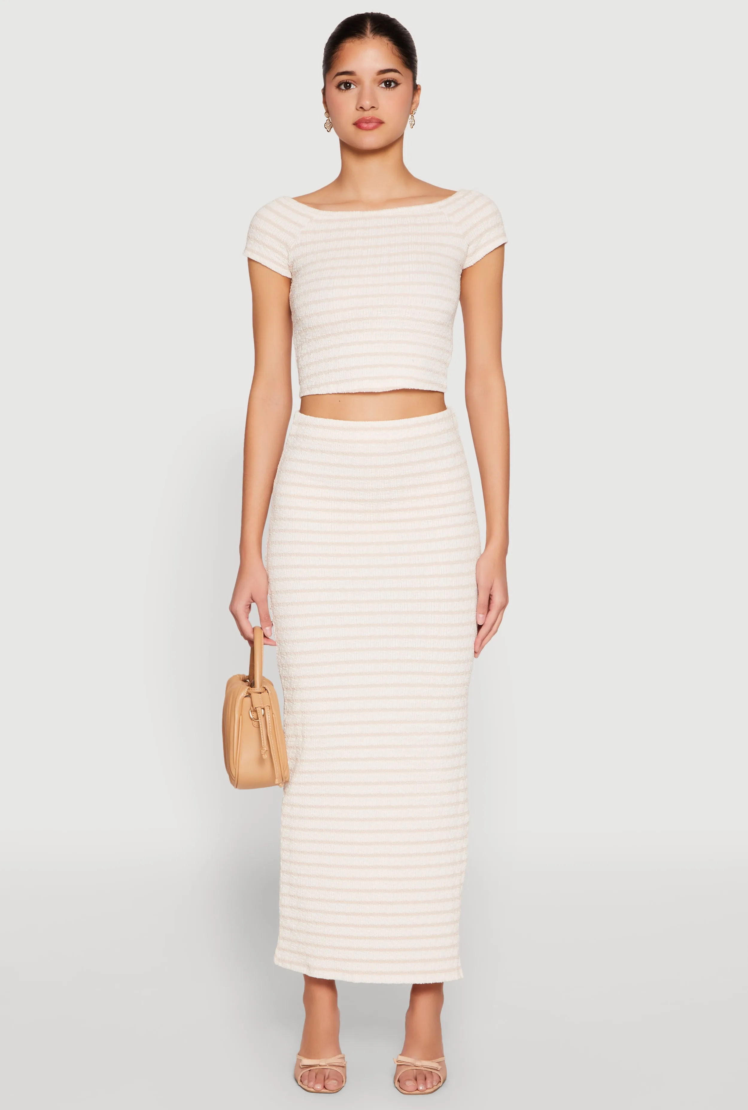 Almost Famous Striped Side Slit Skirt Everyday Comfort