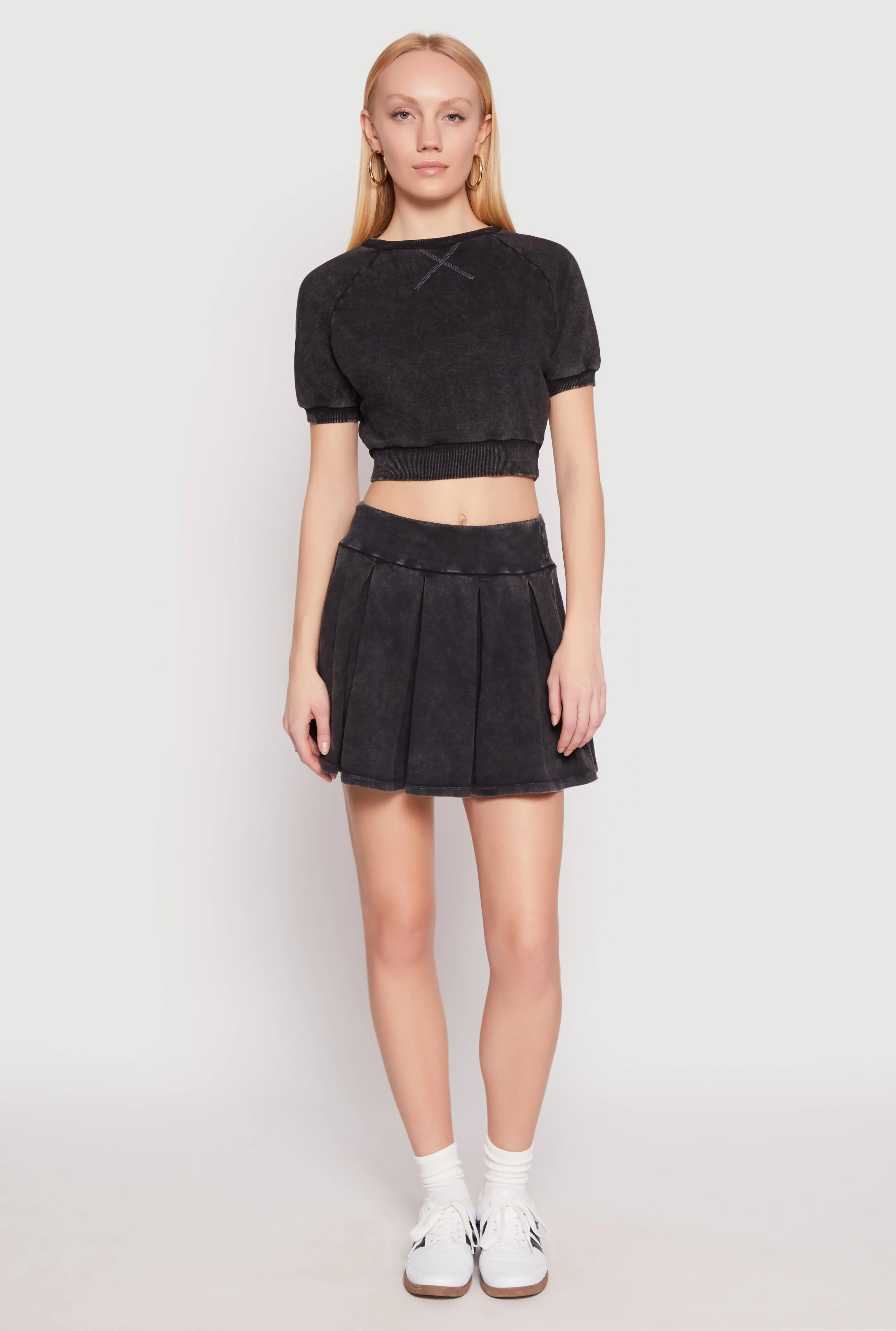 Mineral Wash Pleated Mini Skirt Pleated design