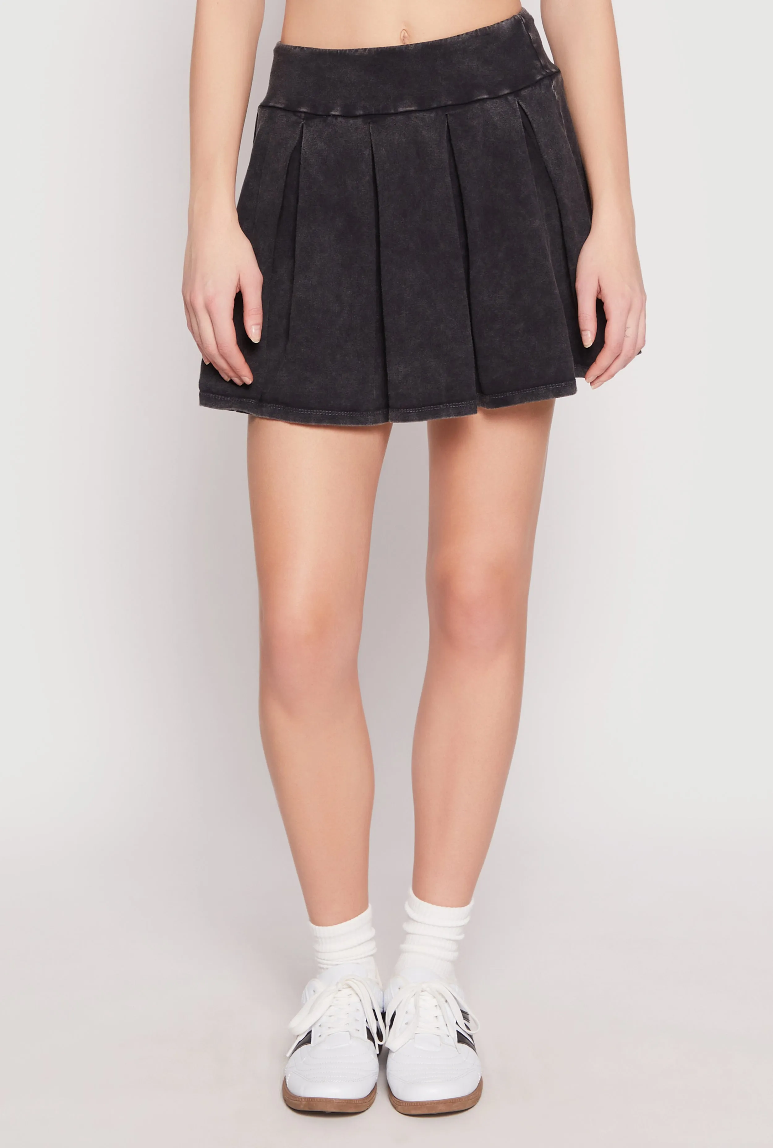 Creative Fashion Young adult Mineral Wash Pleated Mini Skirt