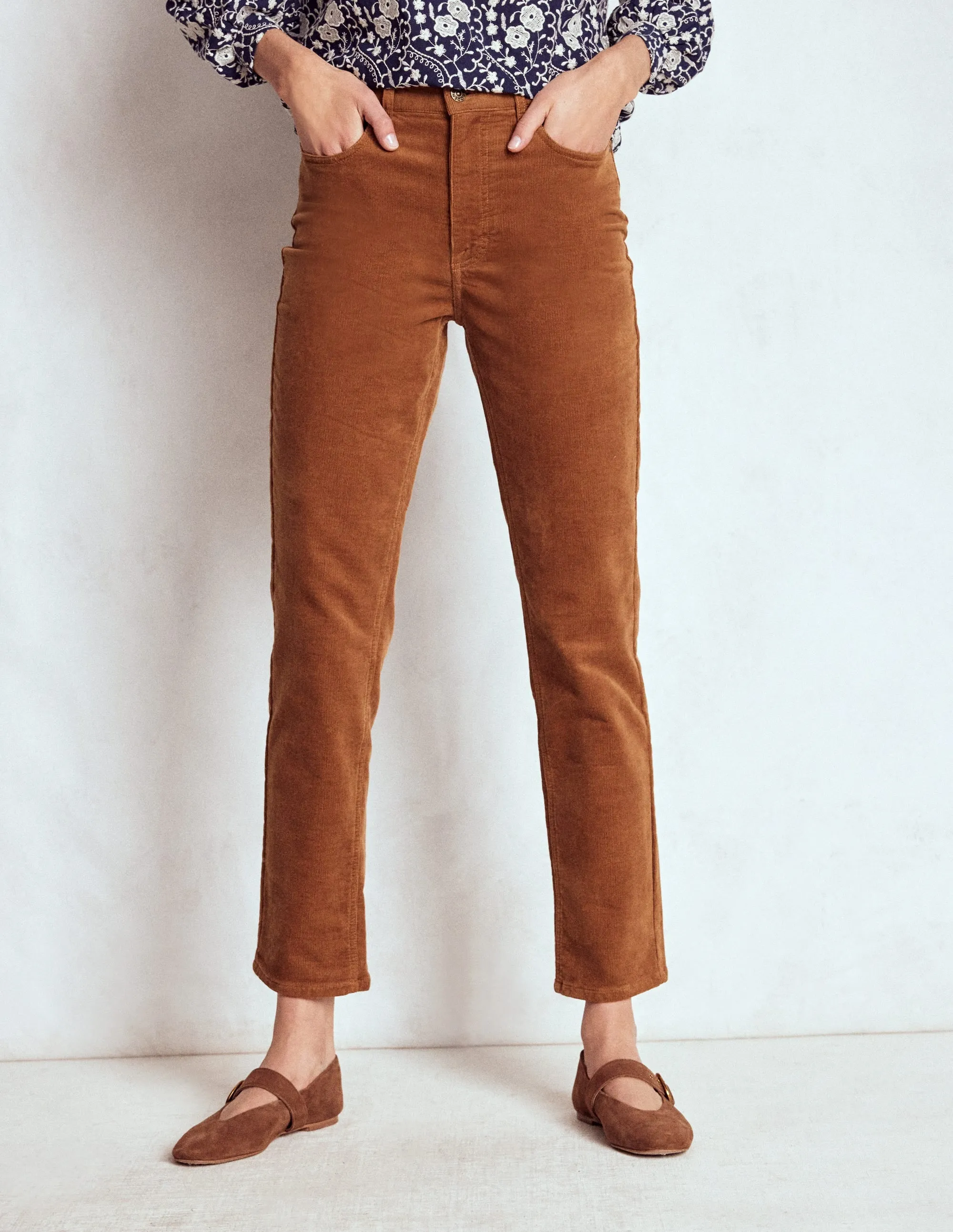 Lifestyle Choice High-Waisted Cord Slim Jeans-Ginger