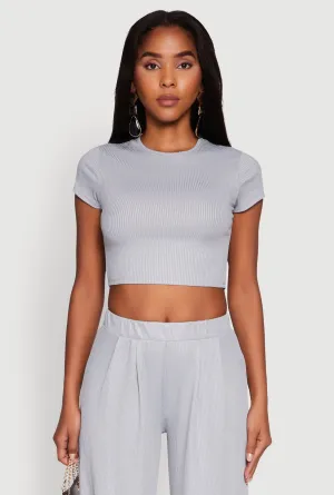 Lurex Ribbed Knit Cropped Top Sleek Design