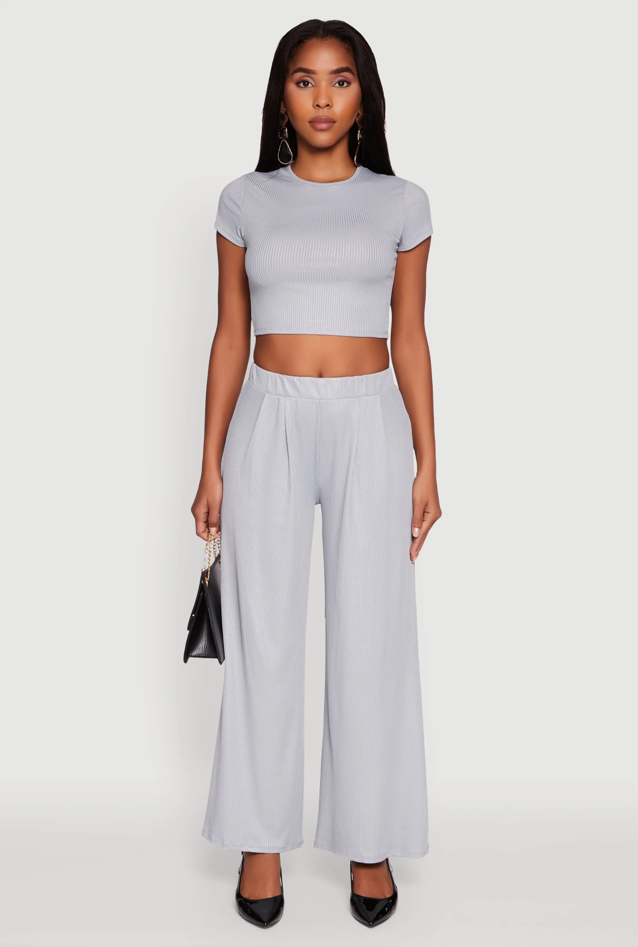 Lurex Ribbed Knit Cropped Top StretchComfortWeave Fit for Everyone