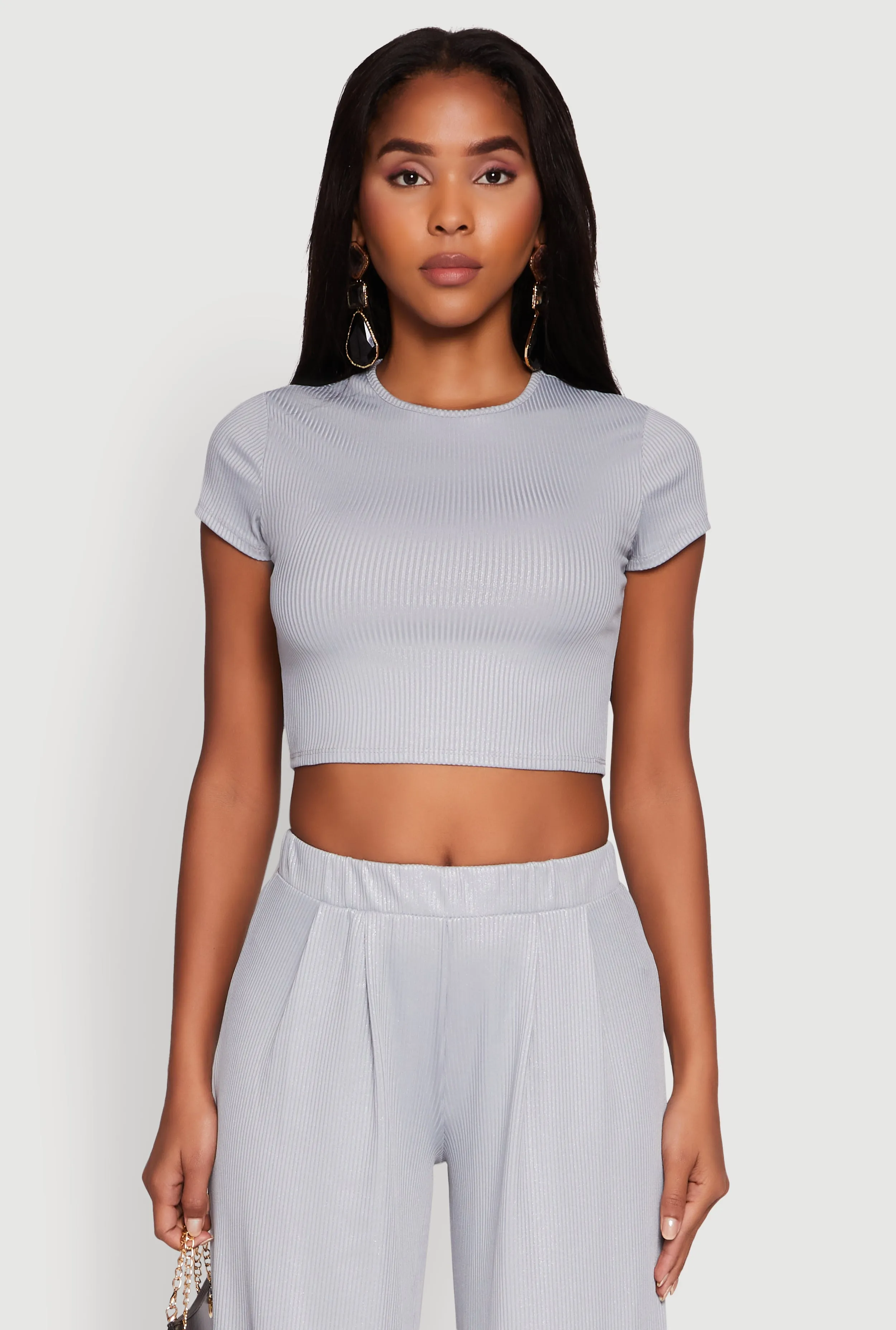 Lurex Ribbed Knit Cropped Top Sleek Design