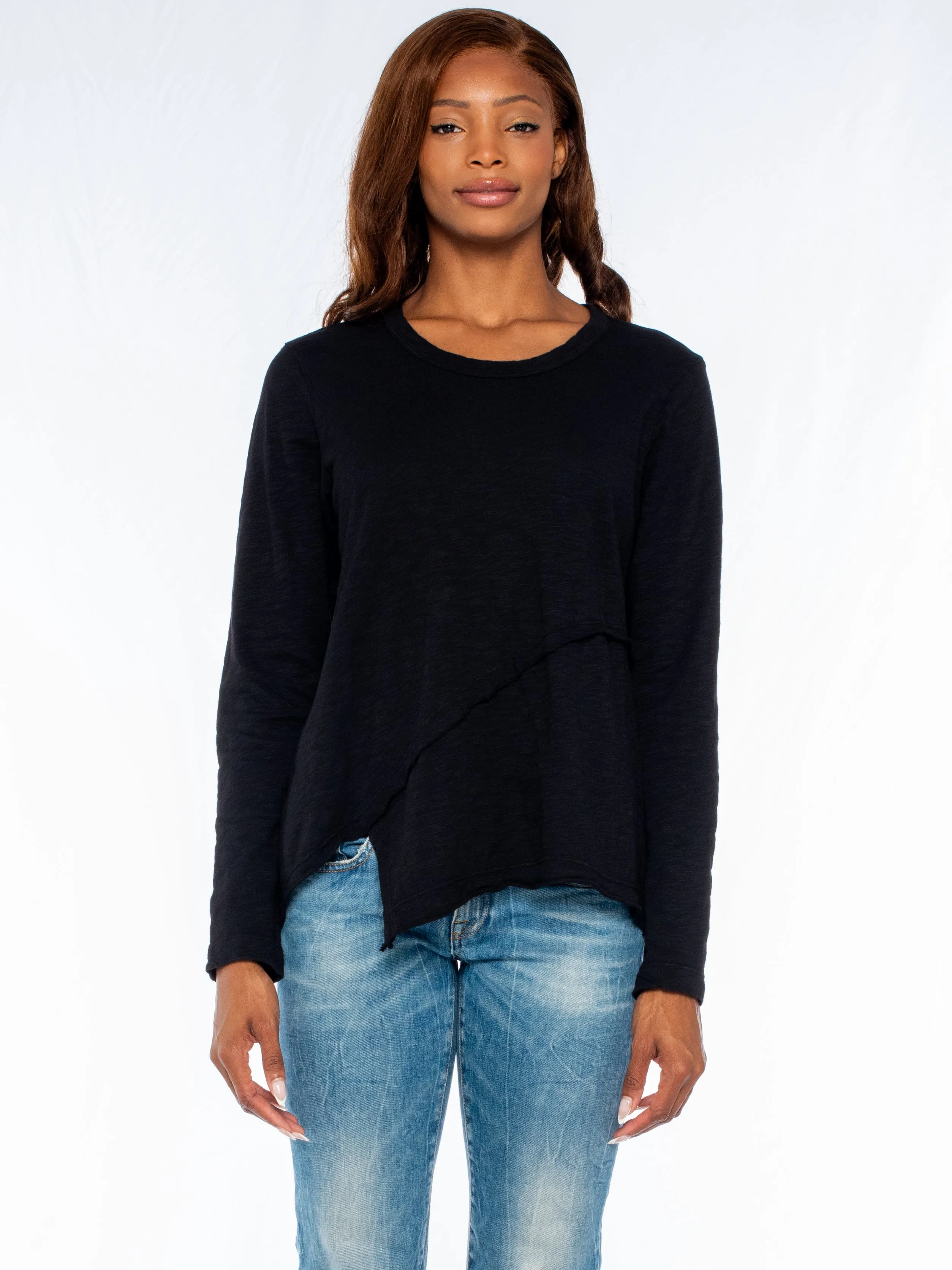 Crew Long Sleeve Easy Crossover Raw Hem Top Wide Glow