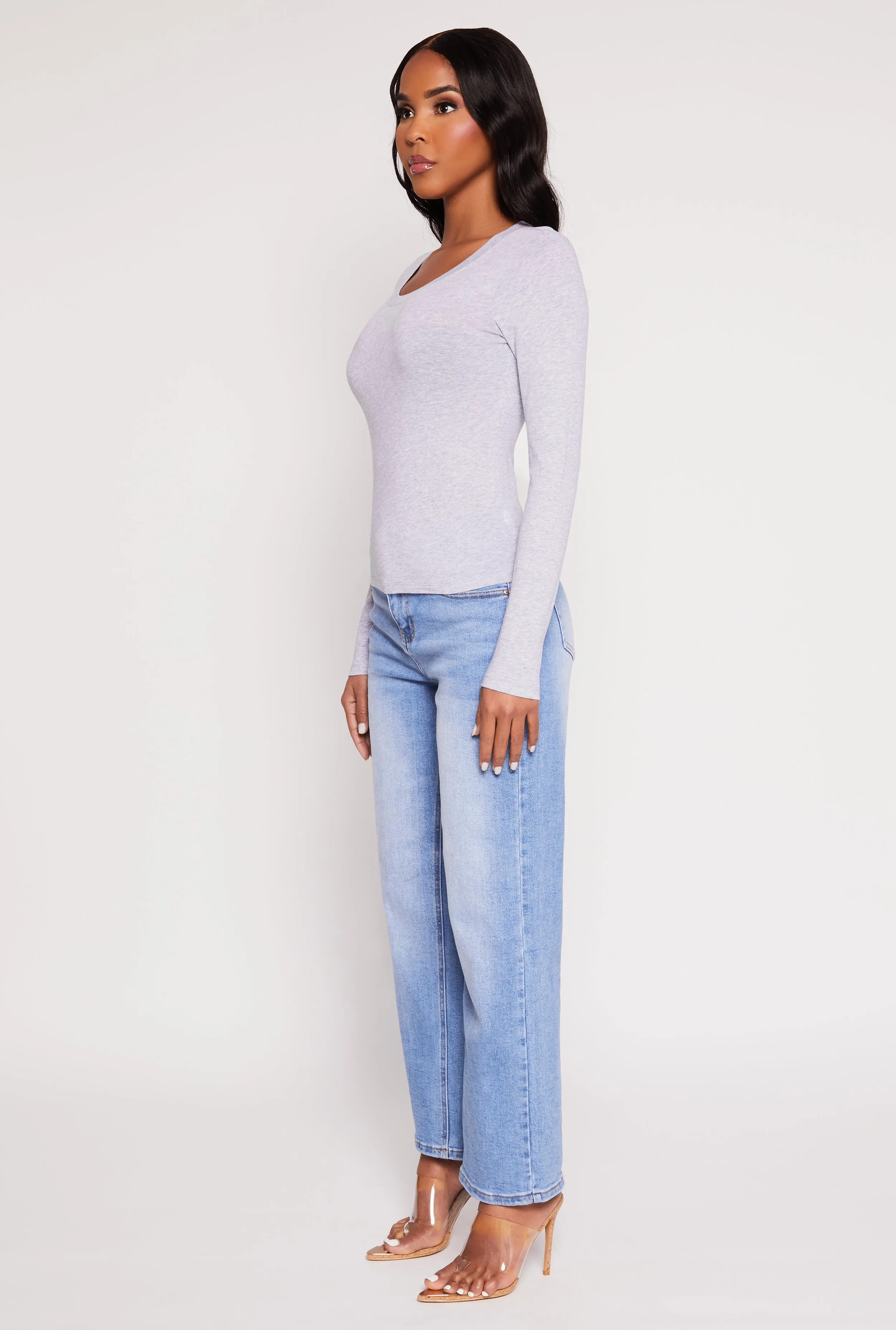 Easy Care Material Basic Scoop Neck Long Sleeve Top