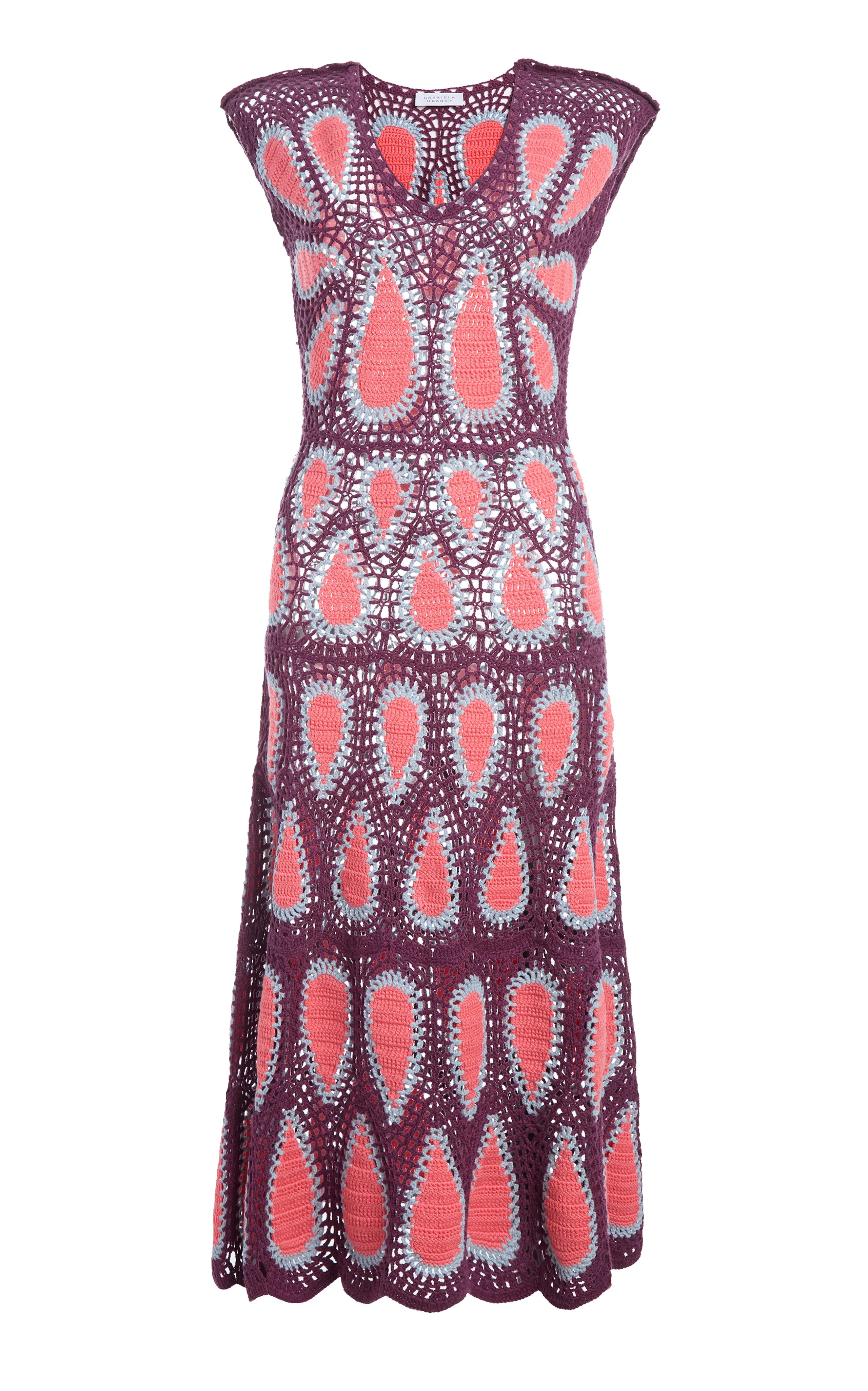 Waldman Crochet Maxi Dress in Italian Plum Wool Cashmere Cotton Glow