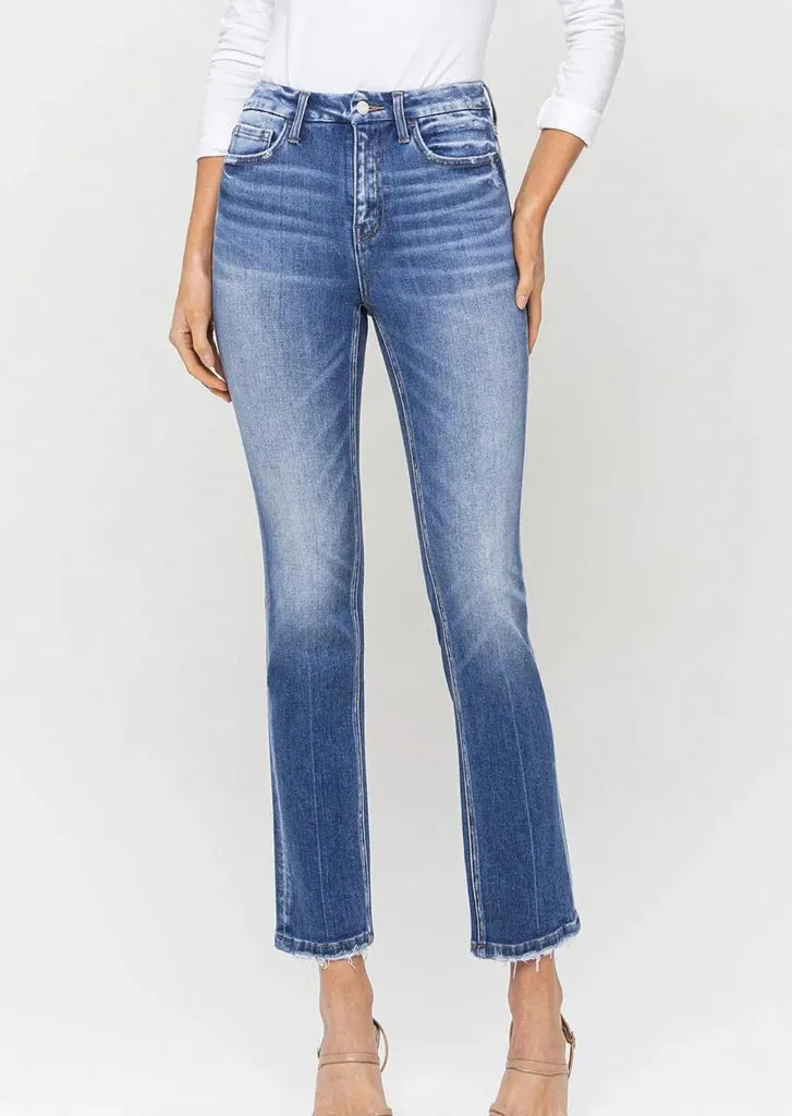 Flying Monkey High Rise Poised Slim Straight Jeans ReflectiveTrimDetails elastic waistband