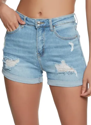WAX Rolled Cuff Distressed Denim Shorts Urban Mood suede look