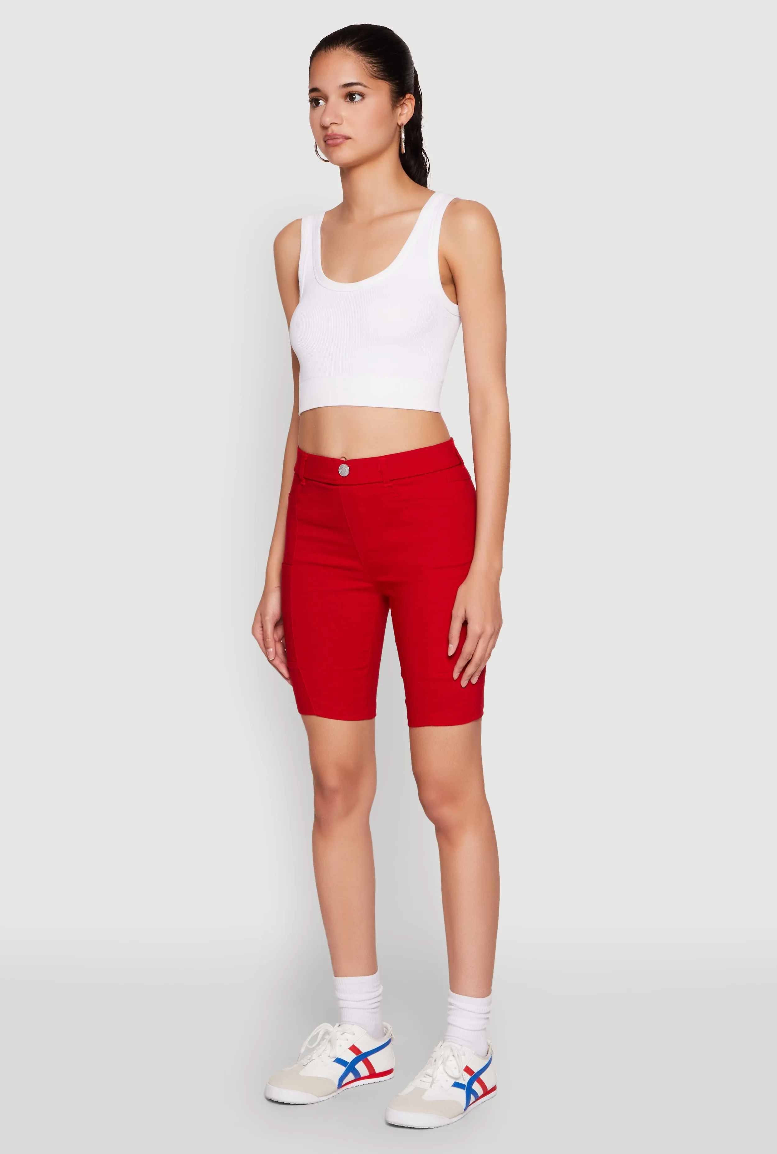 Hyper Stretch Pintuck Bermuda Shorts Classic Appeal