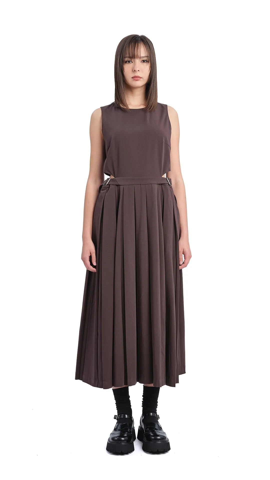 WrinkleFree Fabric Pleated Cut-out Dress